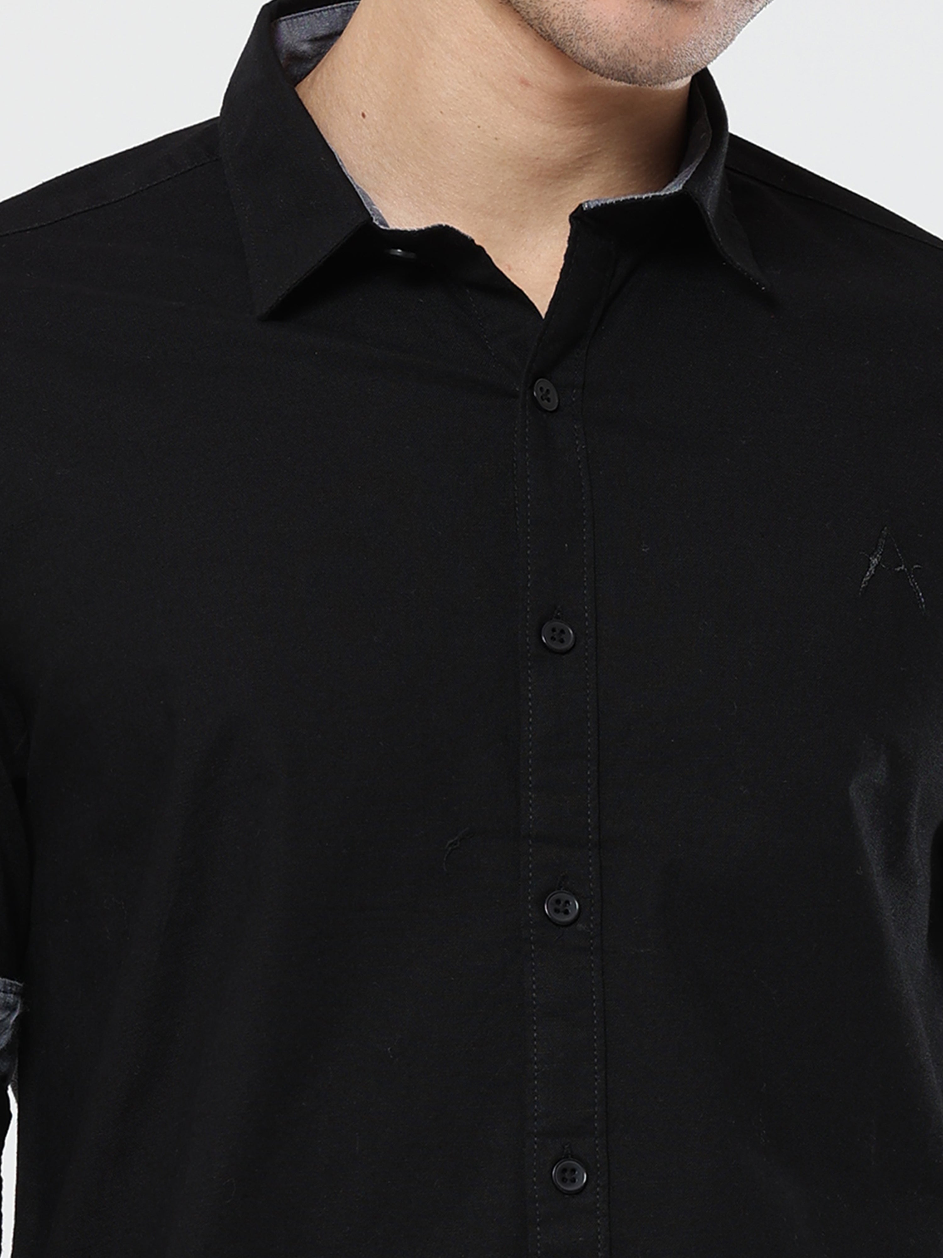 Black Plain Premium Cotton Oxford Shirt For Men