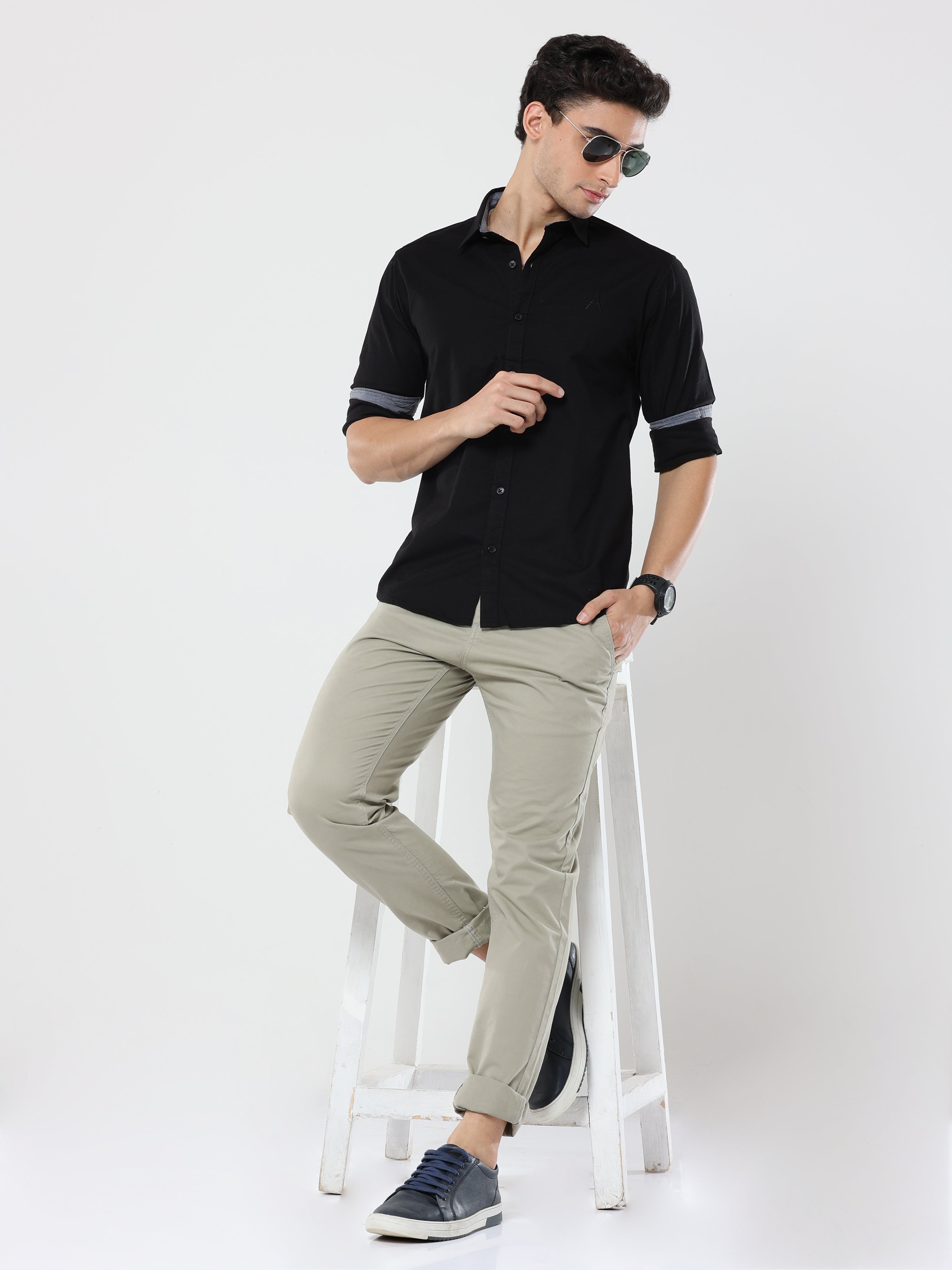 Black Plain Premium Cotton Oxford Shirt For Men