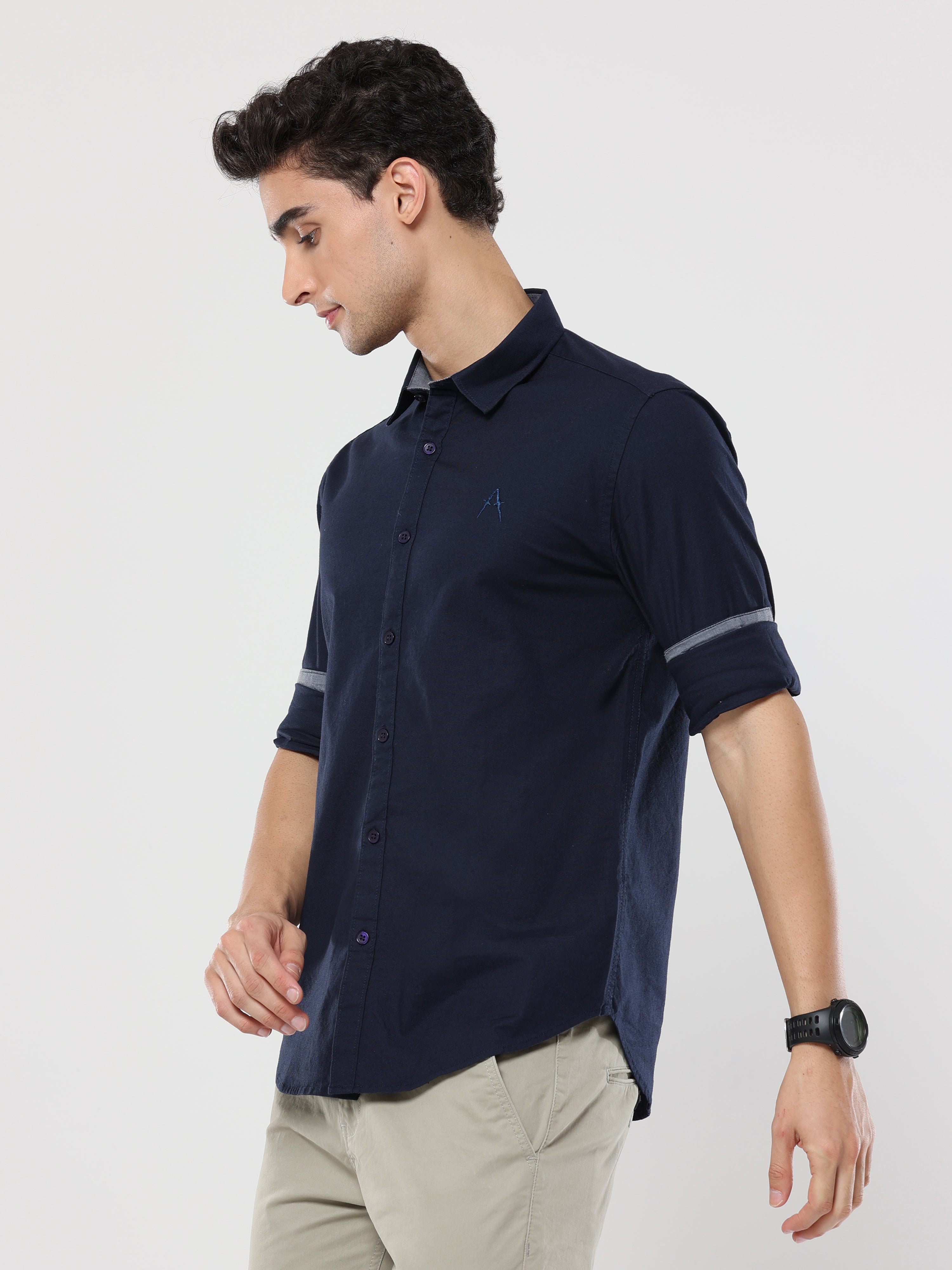 Navy Blue Plain premium Cotton Oxford Shirt For Men