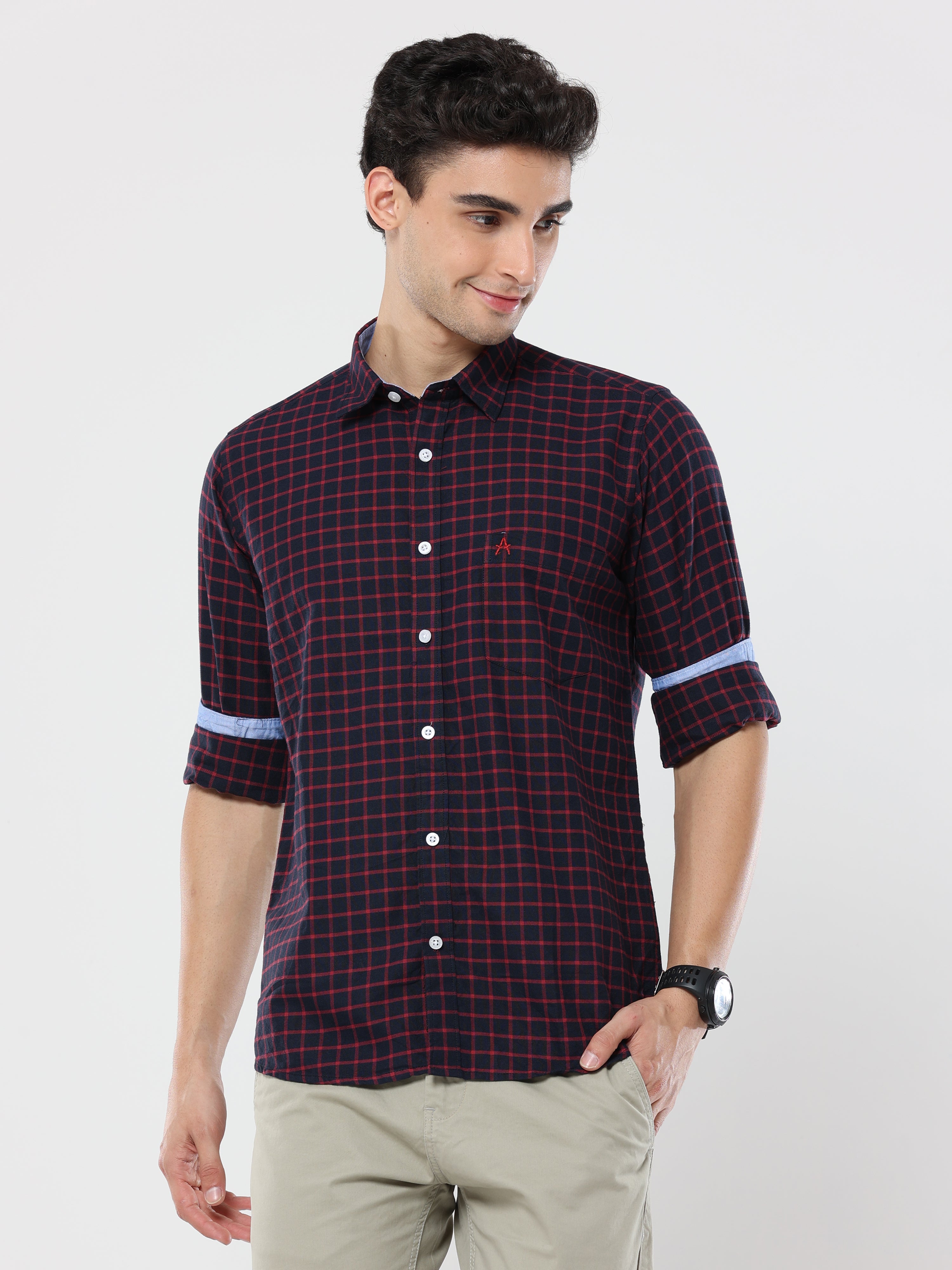 Red blue graph checks shirt for men