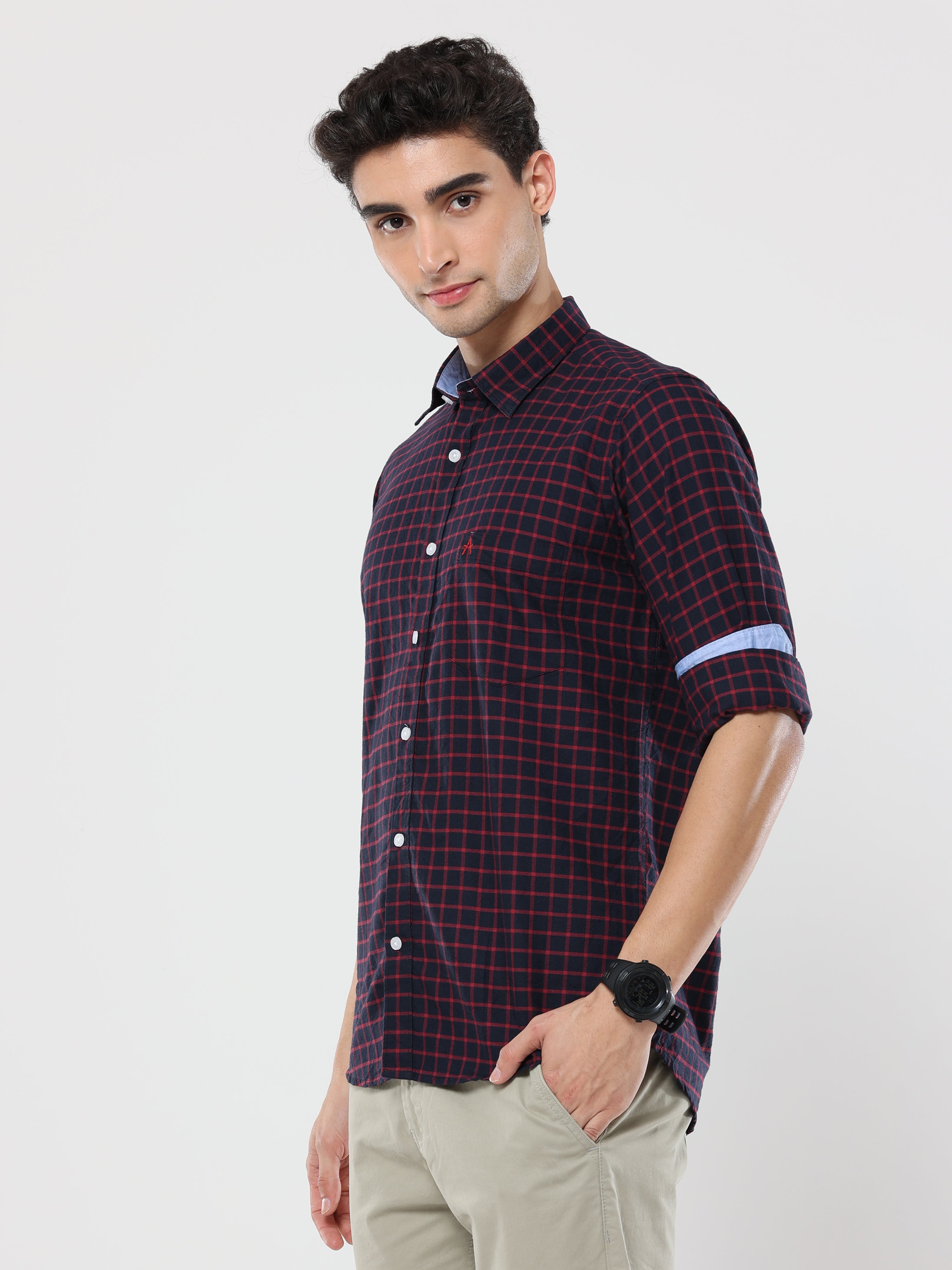 Red blue graph checks shirt for men