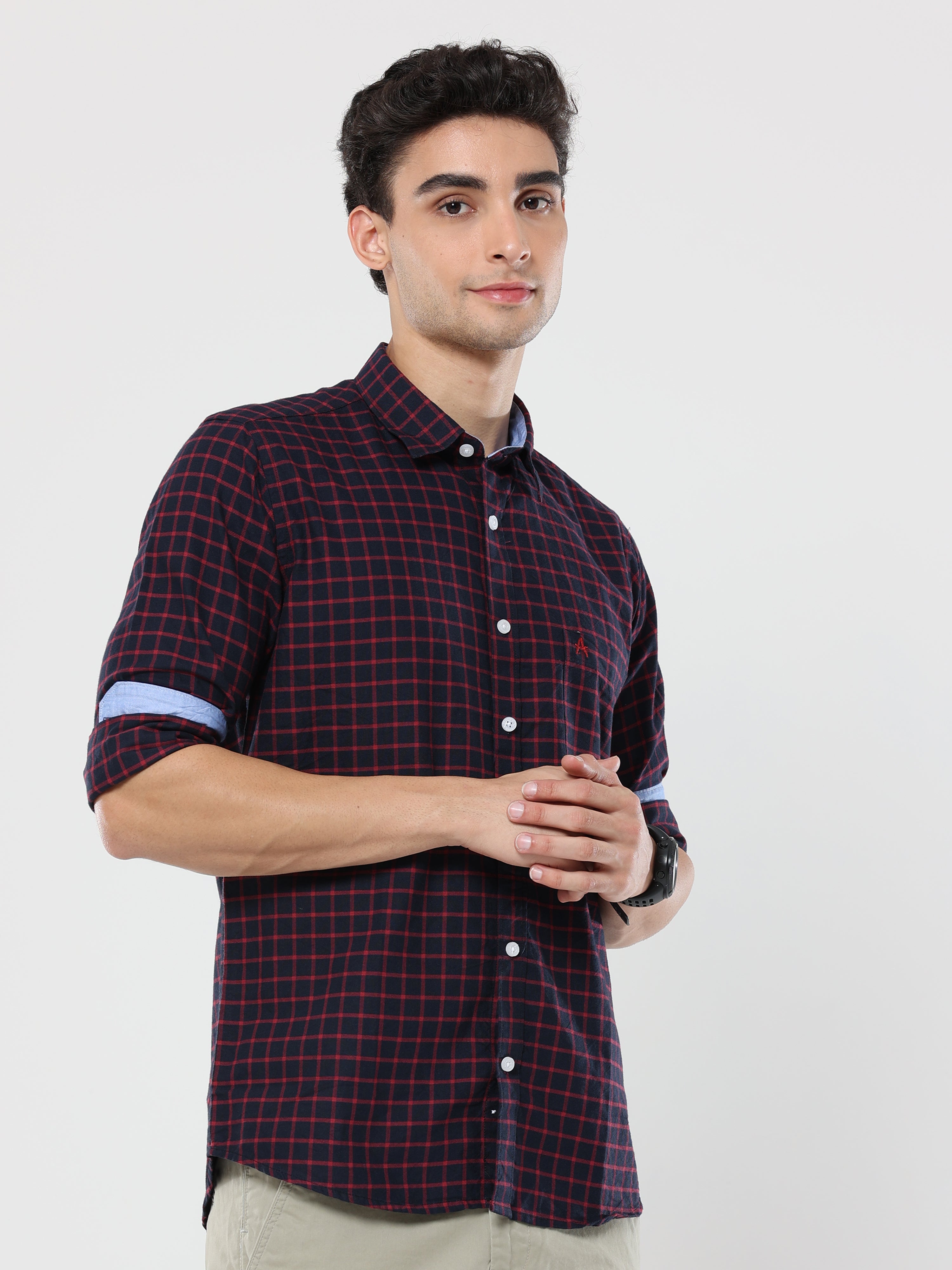 Red blue graph checks shirt for men