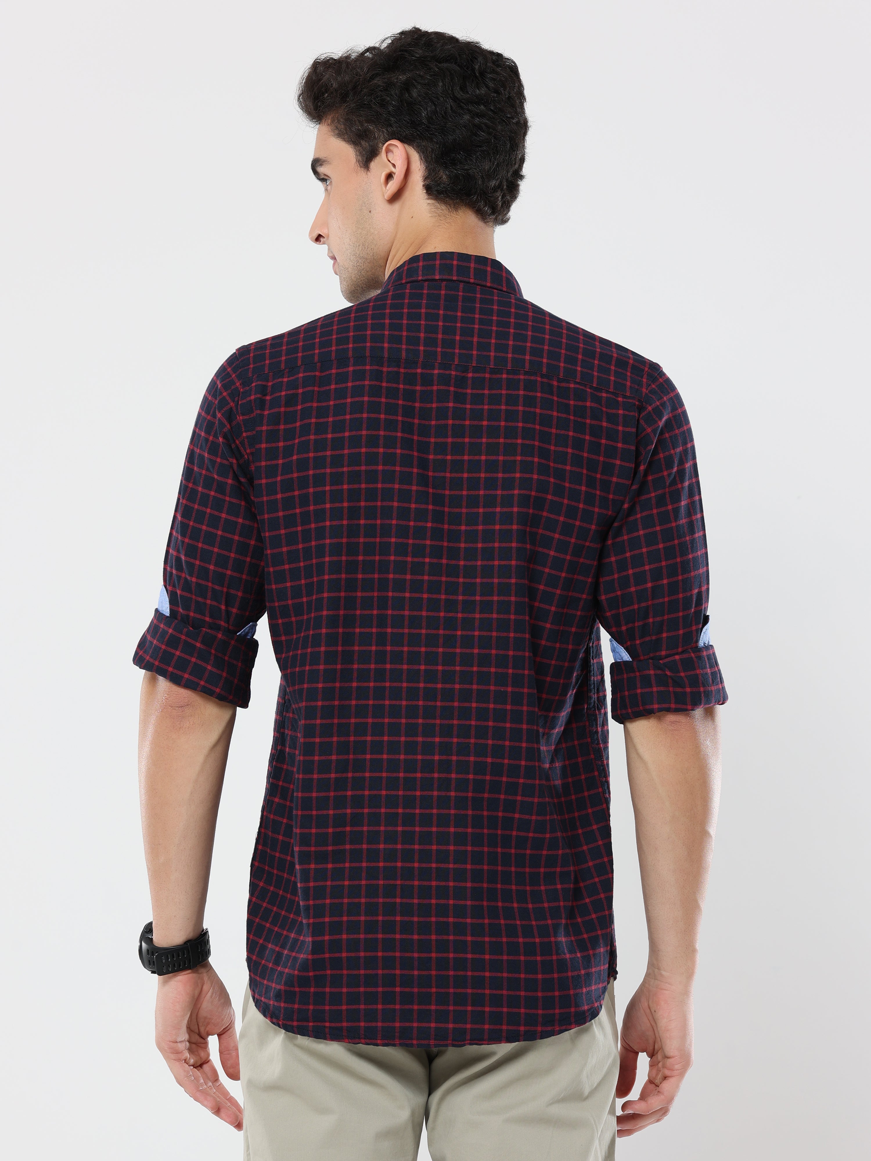 Red blue graph checks shirt for men