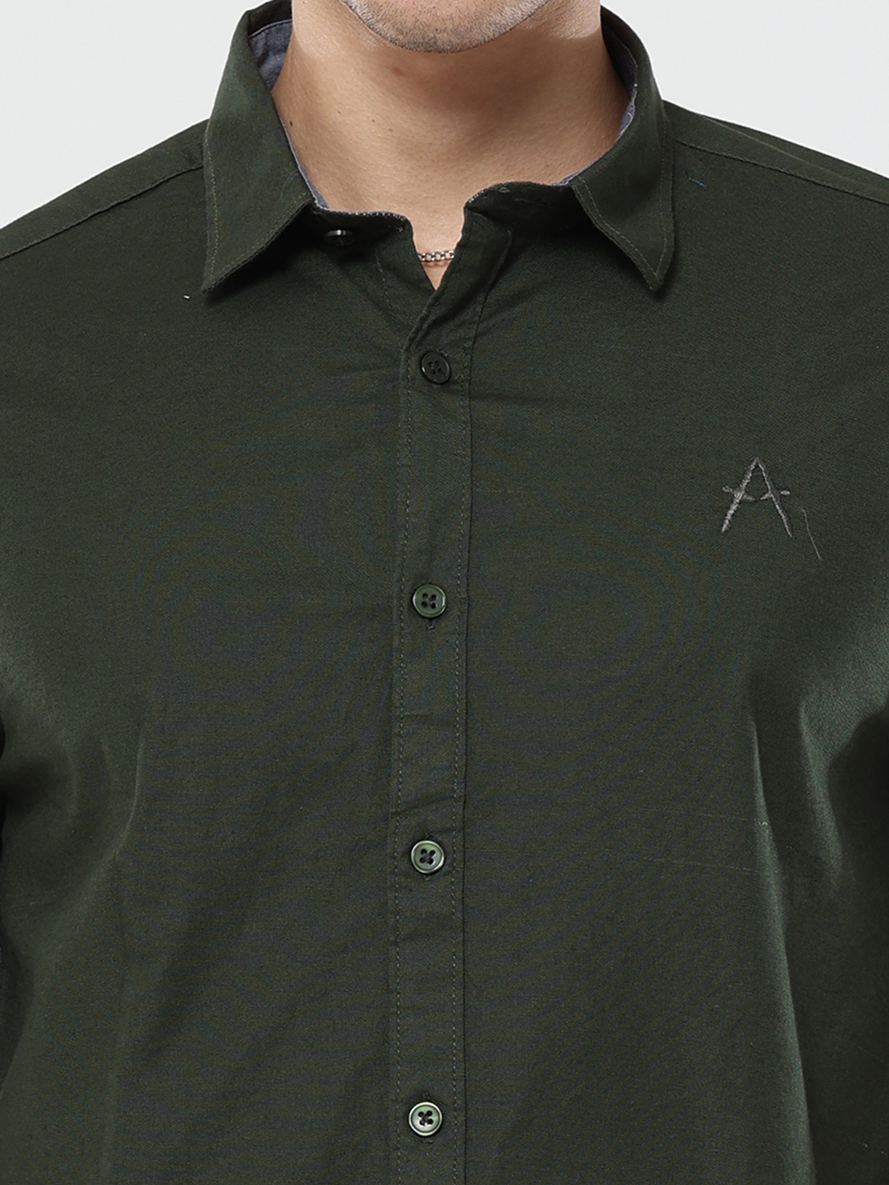 Military Green Plain Premium Cotton Oxford Shirt For Men