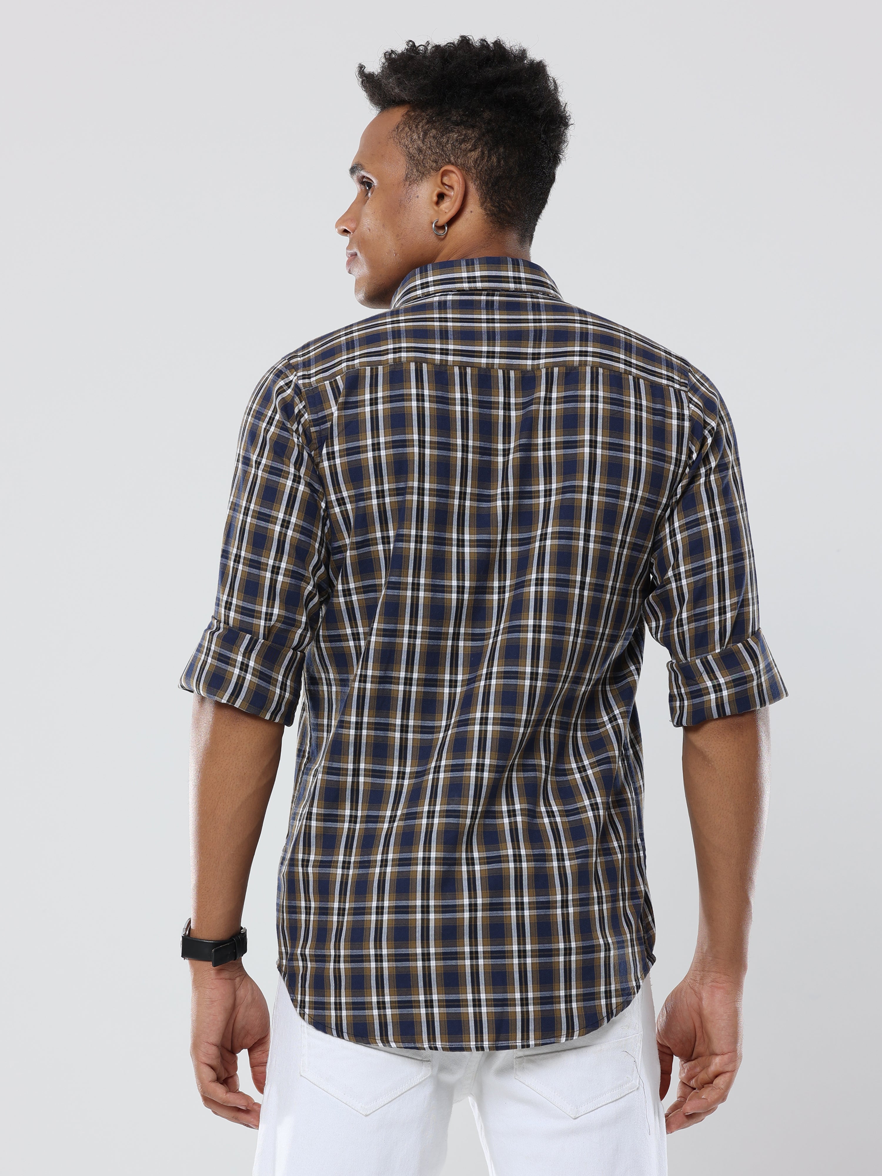 Dark beige blue Checks premium Cotton shirt for men