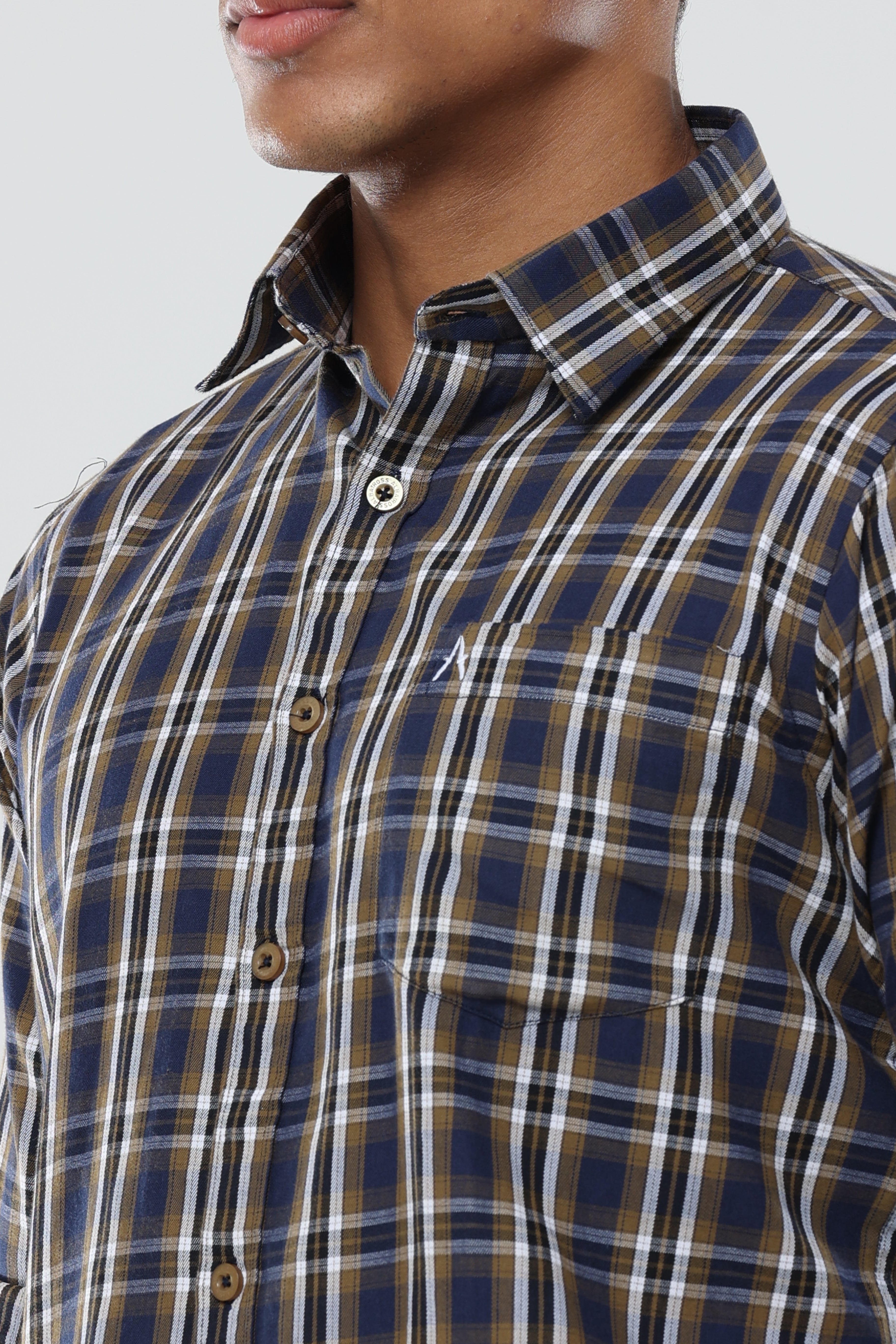 Dark beige blue Checks premium Cotton shirt for men