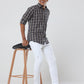 Dark beige blue Checks premium Cotton shirt for men
