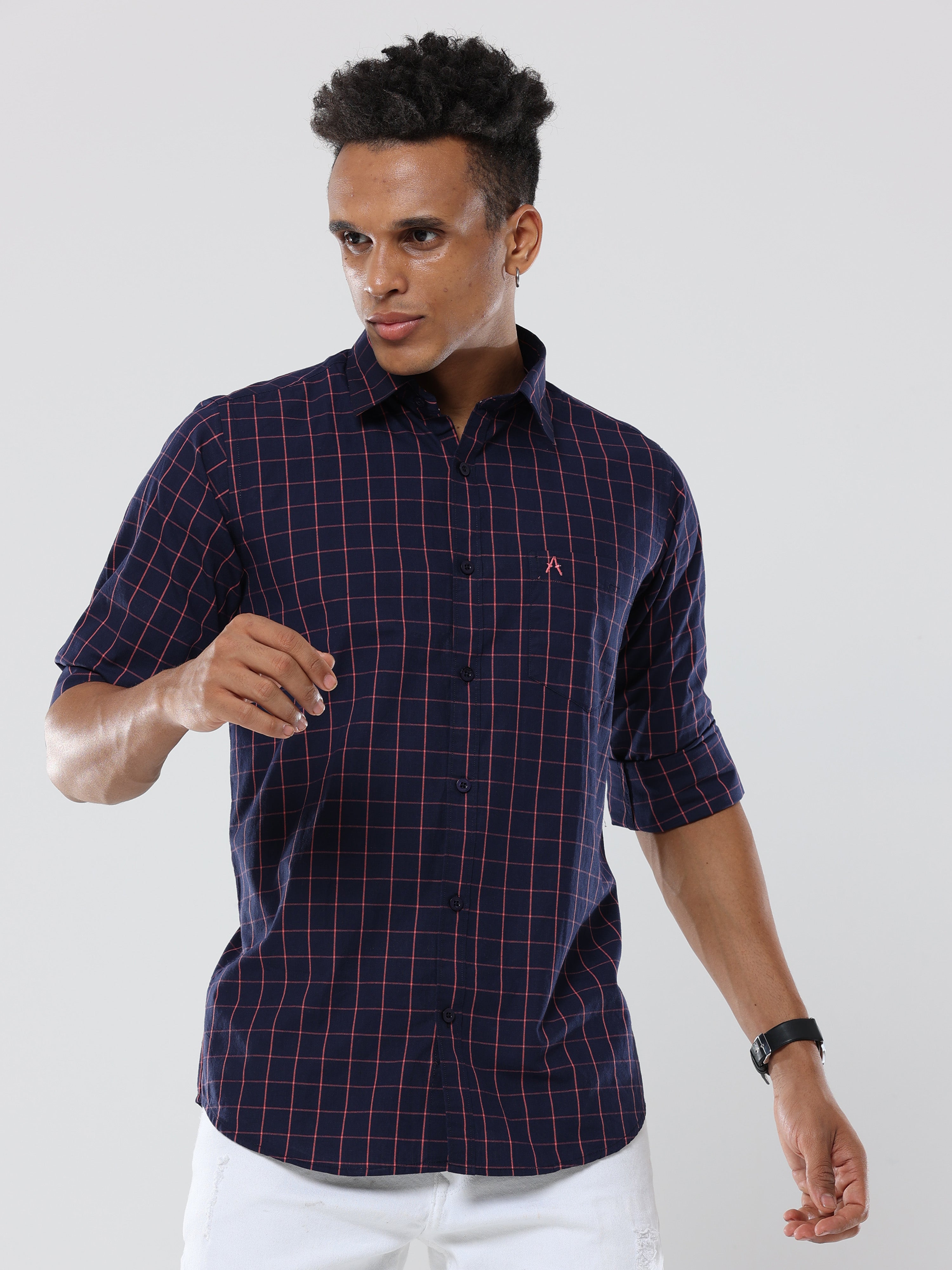 Blue-peach Graph Checks premium Cotton shirt for men