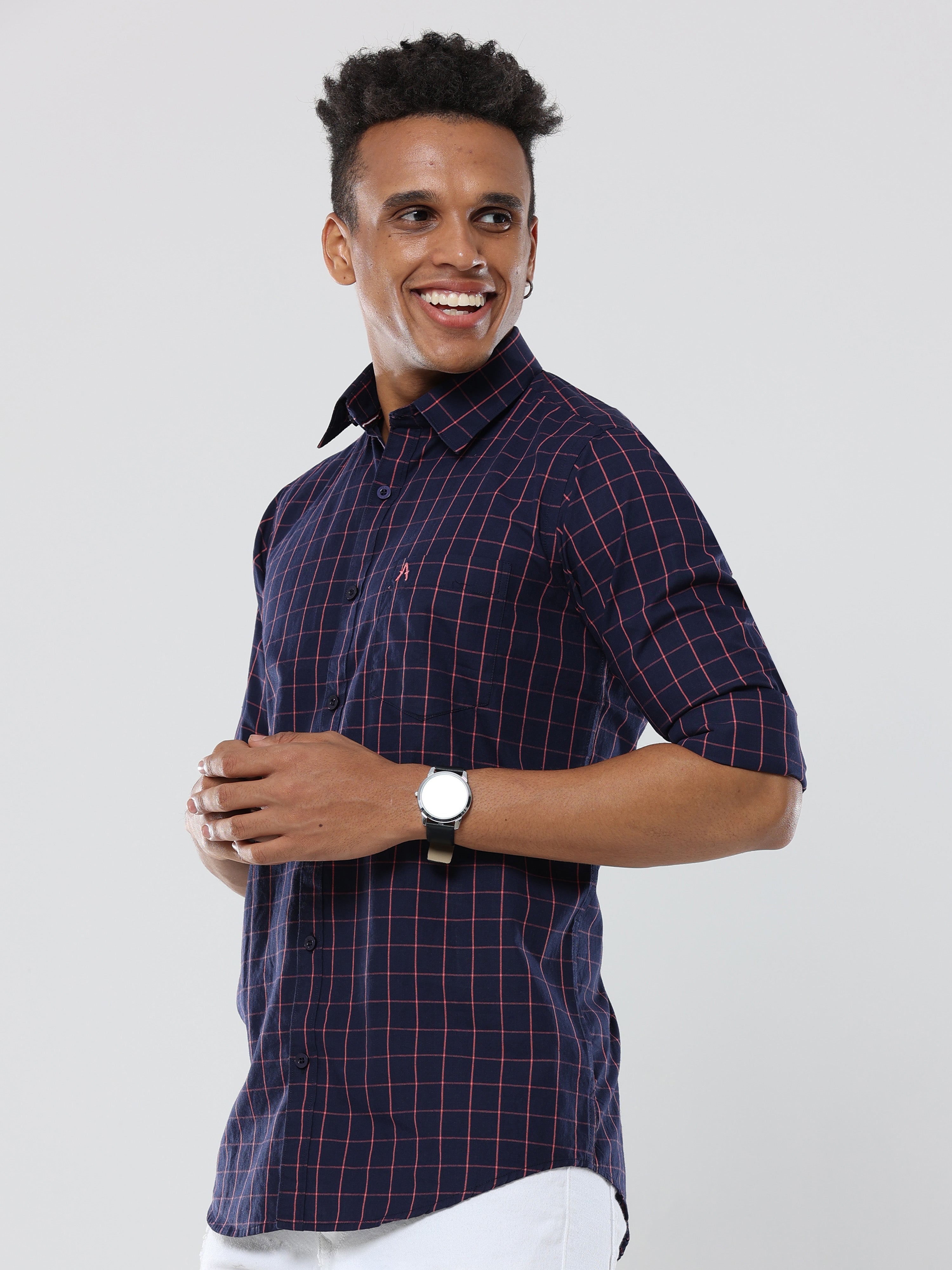 Blue-peach Graph Checks premium Cotton shirt for men