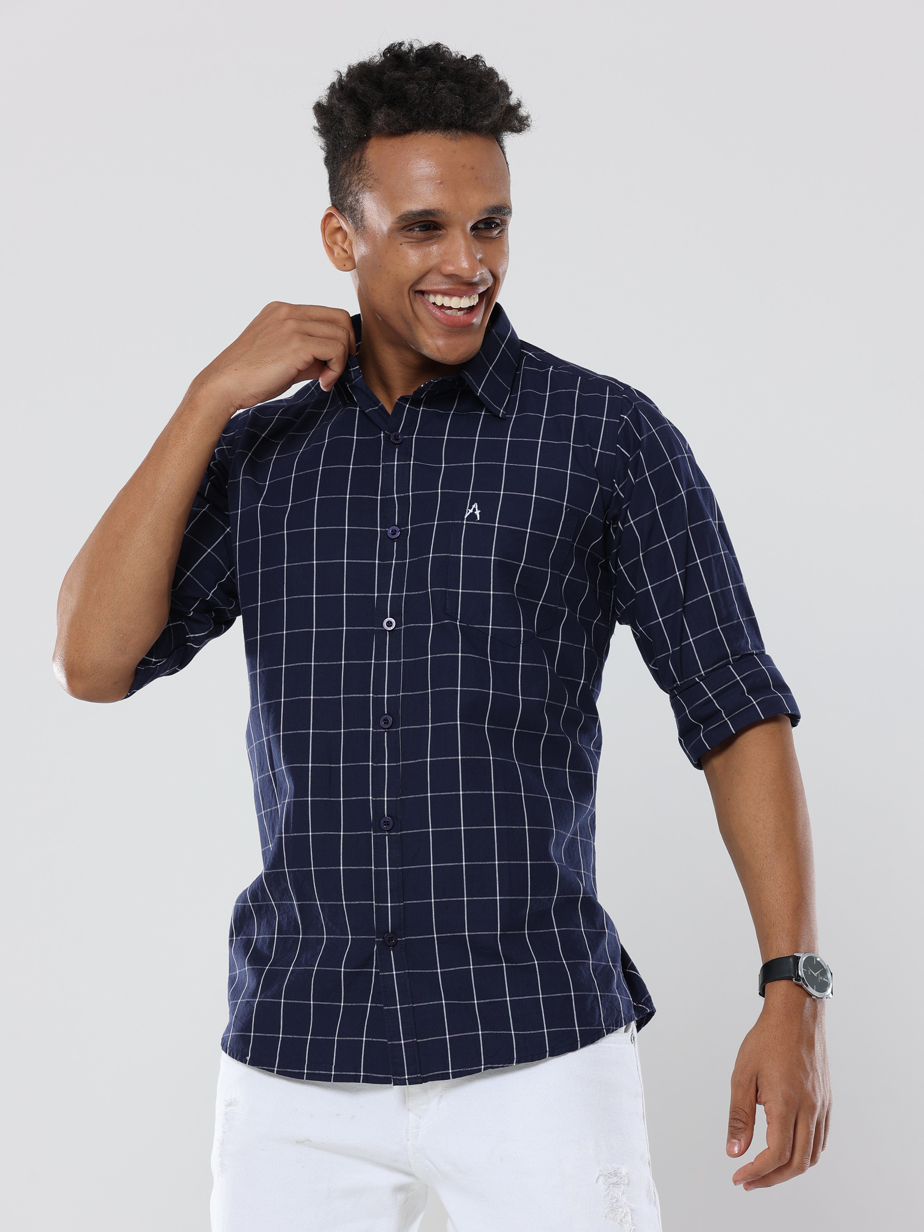 Blue-white Graph Checks premium Cotton shirt for men