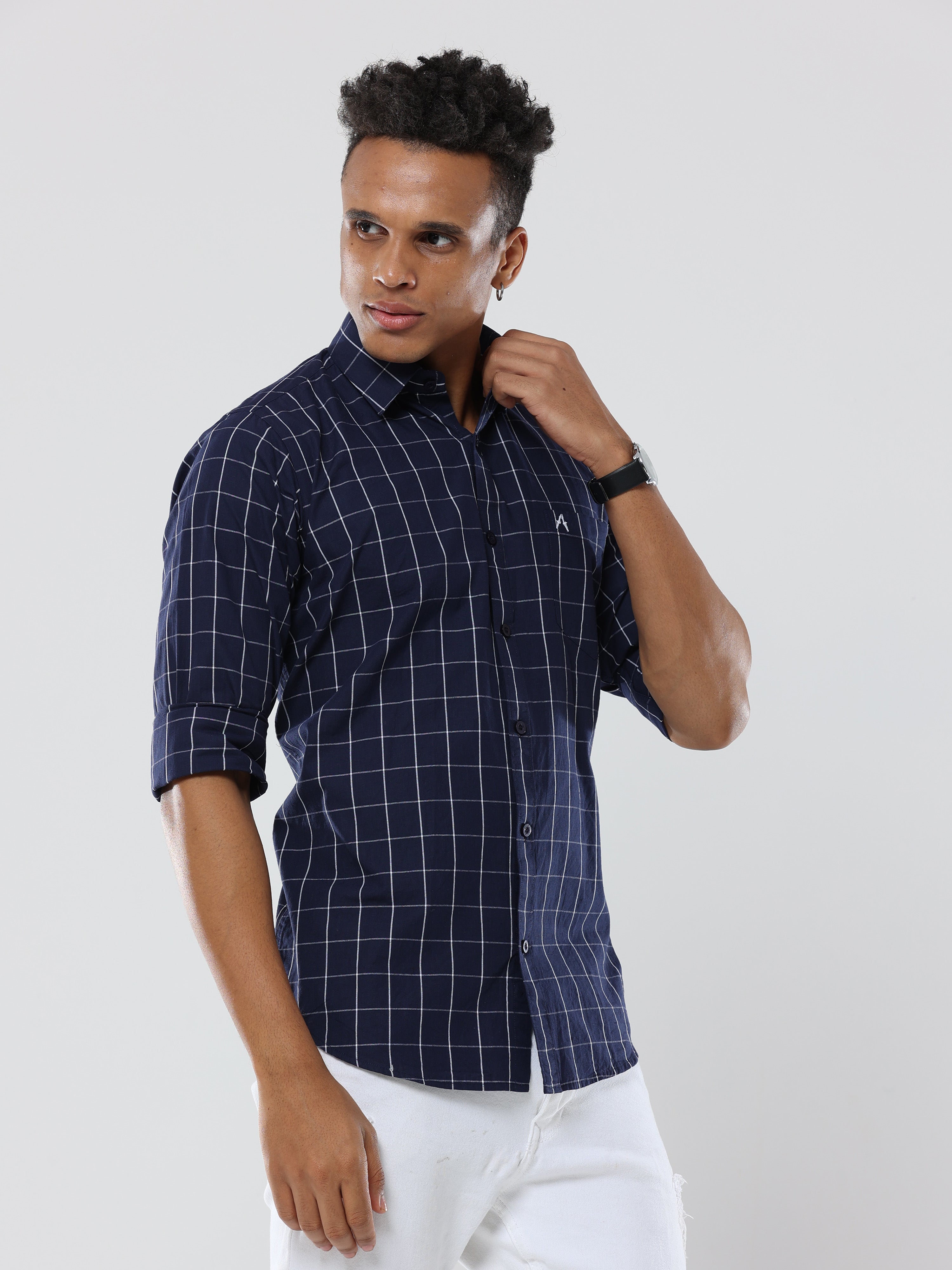 Blue-white Graph Checks premium Cotton shirt for men