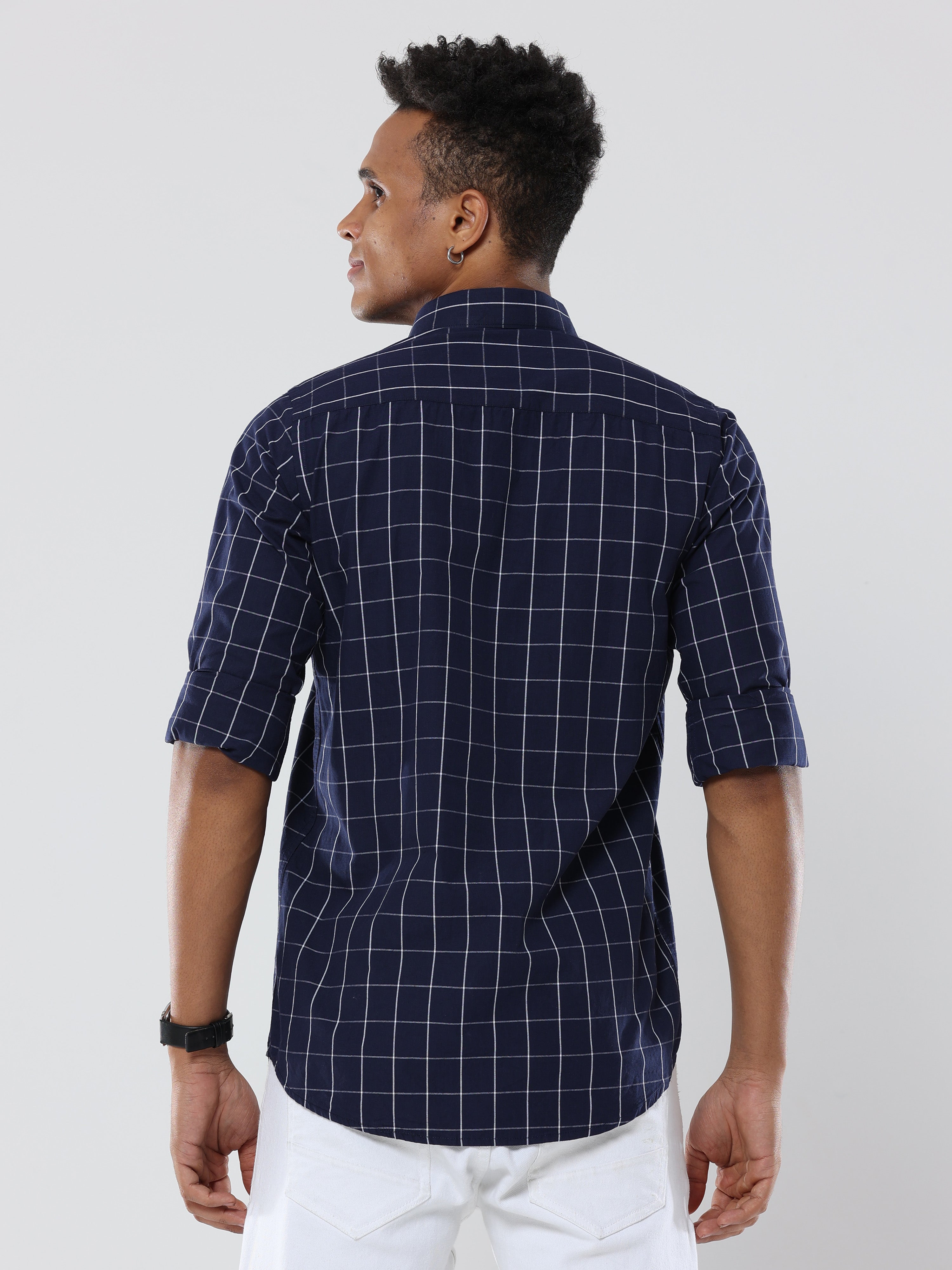 Blue-white Graph Checks premium Cotton shirt for men