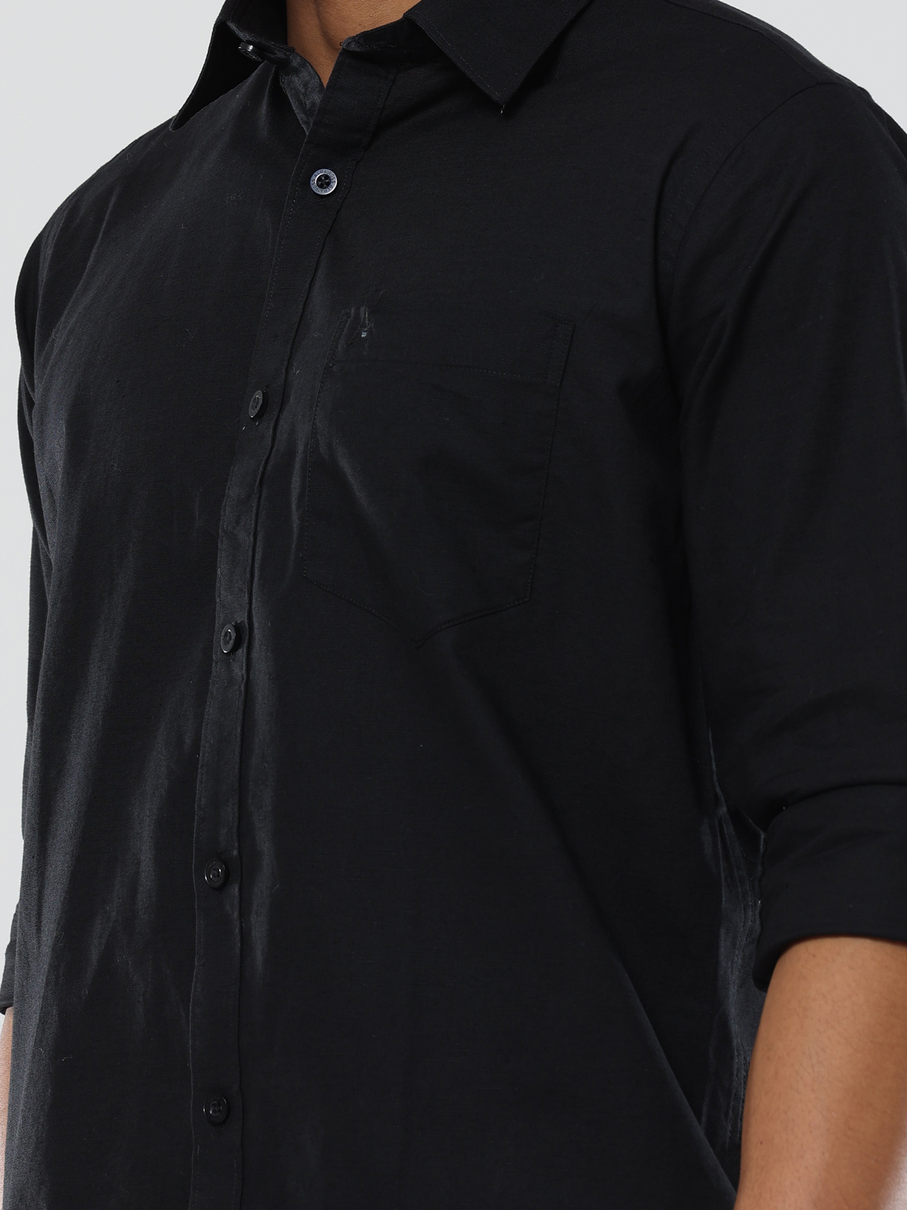 Black Plain premium Cotton linen shirt with pocket for men