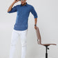Royal Blue Plain premium Cotton linen shirt with pocket for men