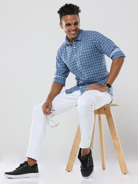 Blue Graph Checks premium Cotton shirt for men