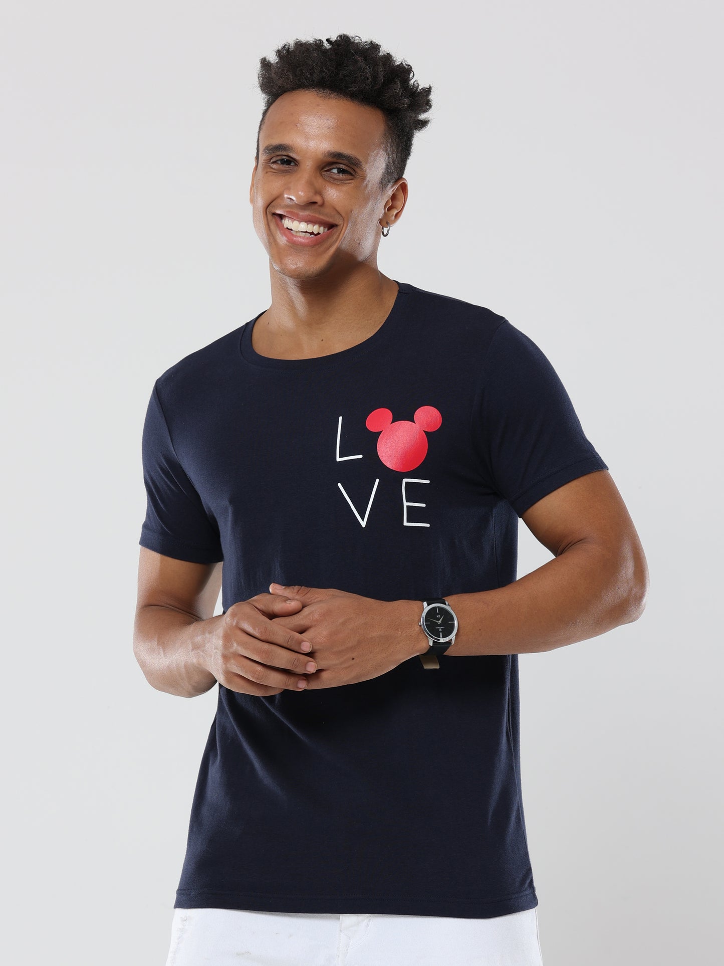 Navy Blue Love Round Neck Cotton Tshirt for men