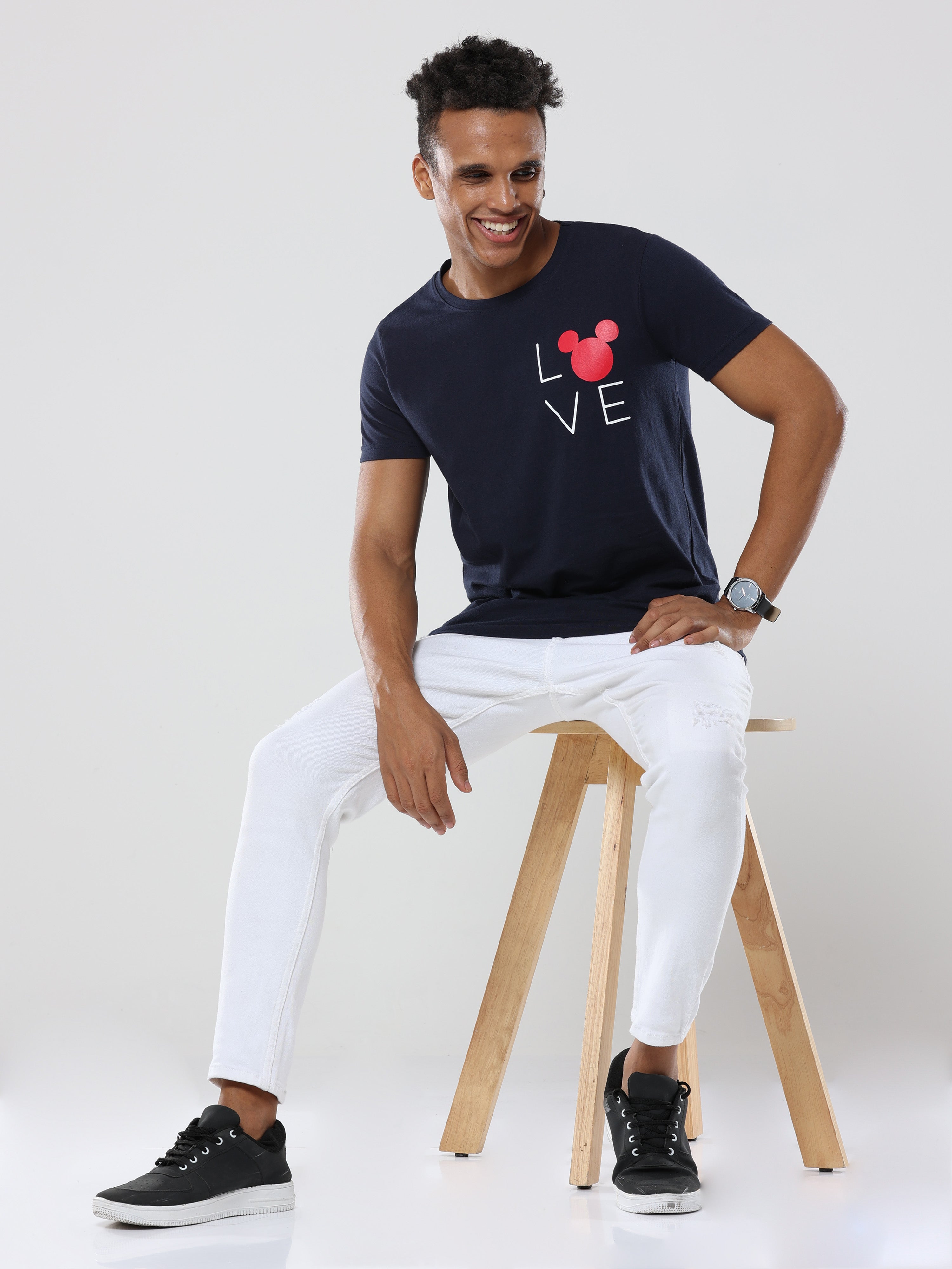 Navy Blue Love Round Neck Cotton Tshirt for men