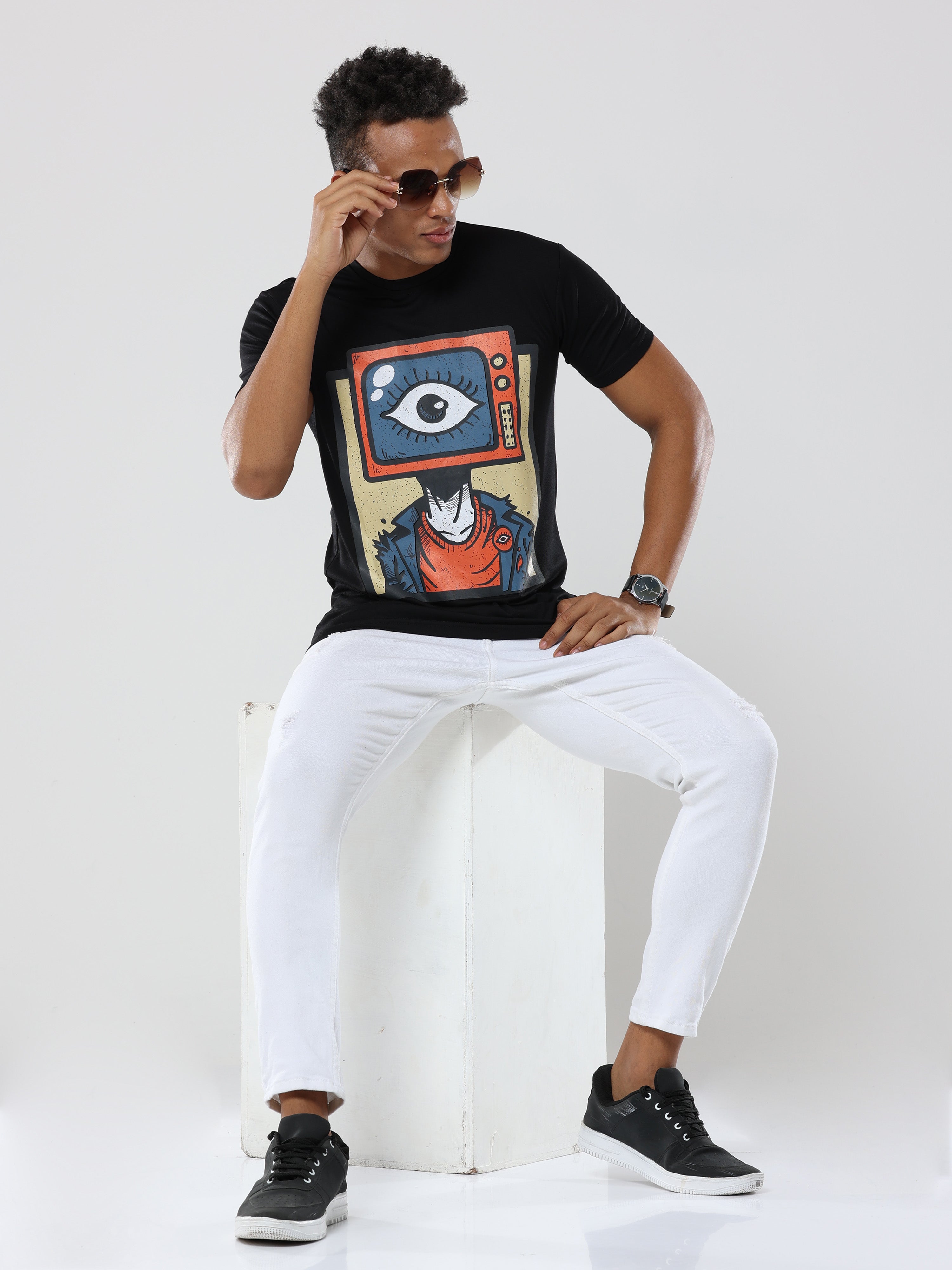 Classic Italian Black third eye printed T-shirt for men