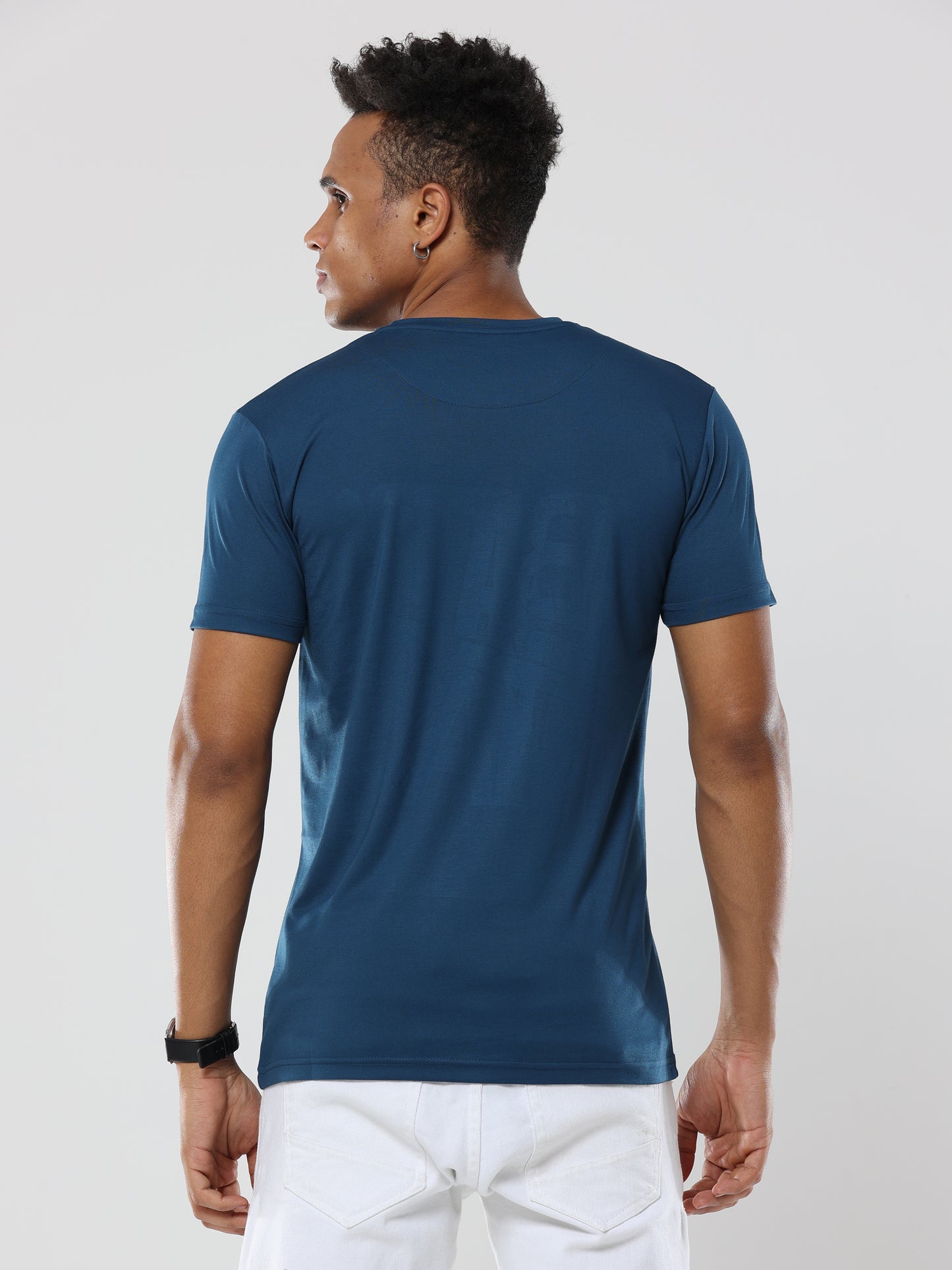 Classic Italian Cobalt Blue Albatross Vintage puff printed T-shirt for men