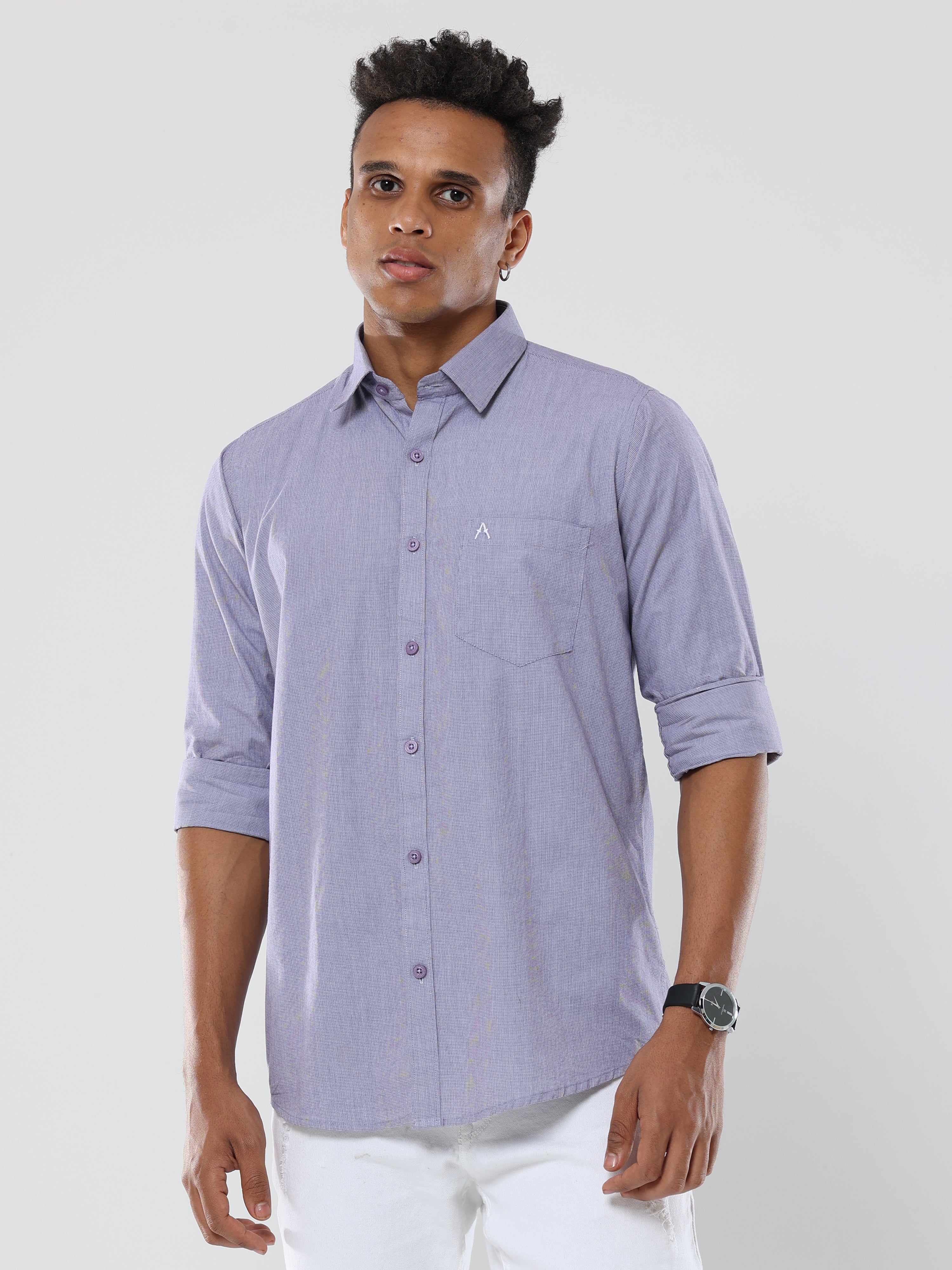 Light Purple pin checks  shirt with pocket for men