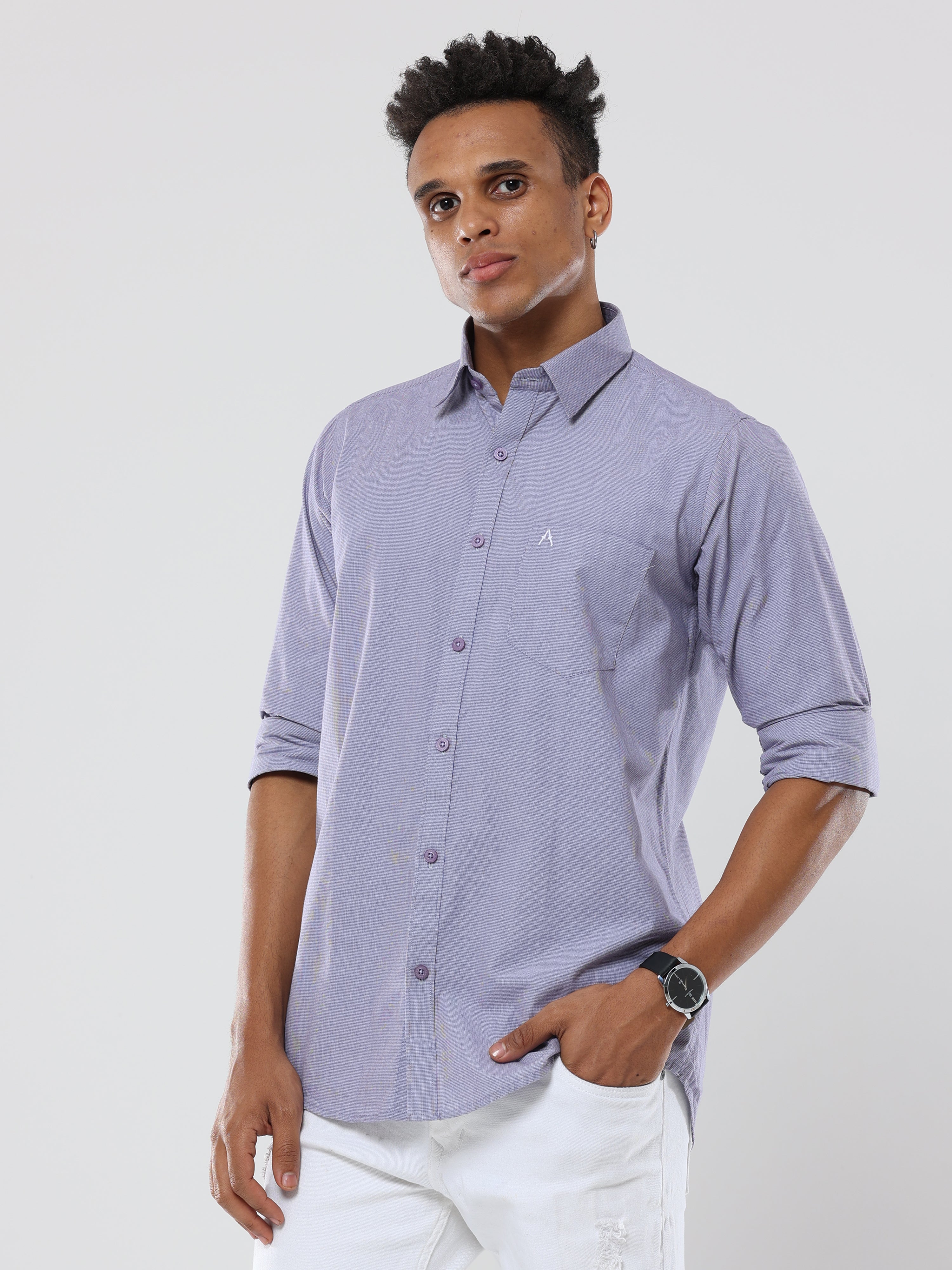 Light Purple pin checks  shirt with pocket for men