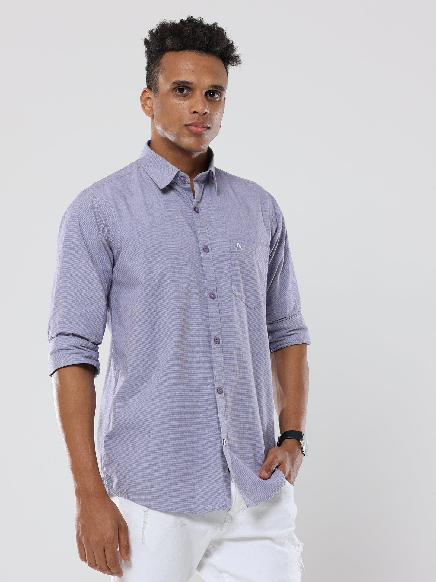 Light Purple pin checks  shirt with pocket for men