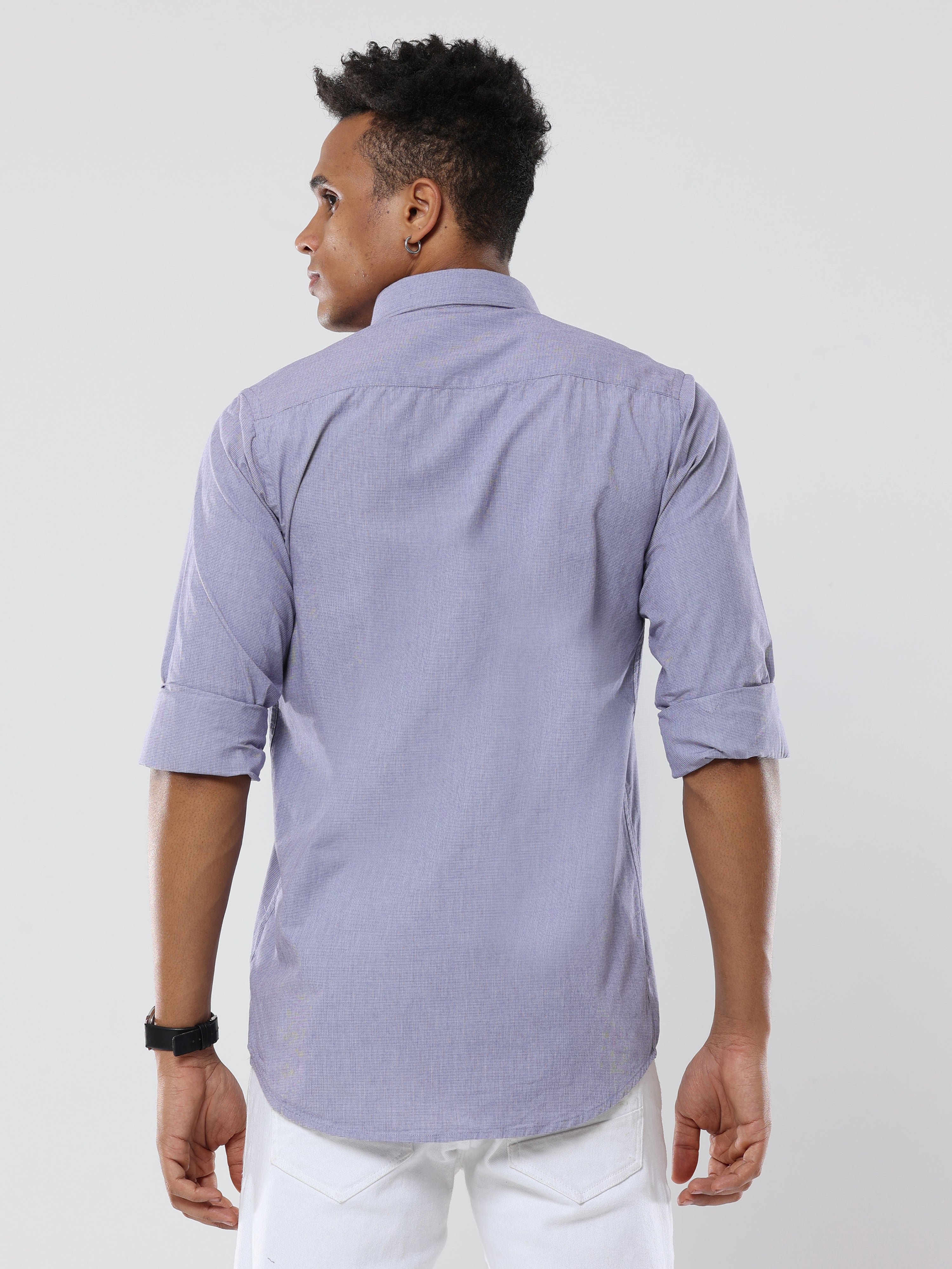 Light Purple pin checks  shirt with pocket for men