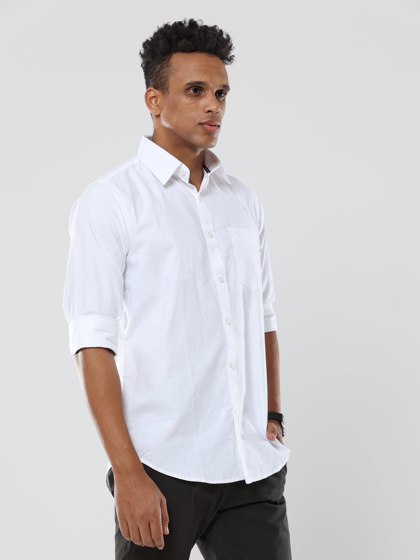 White Plain premium Cotton linen shirt with pocket for men