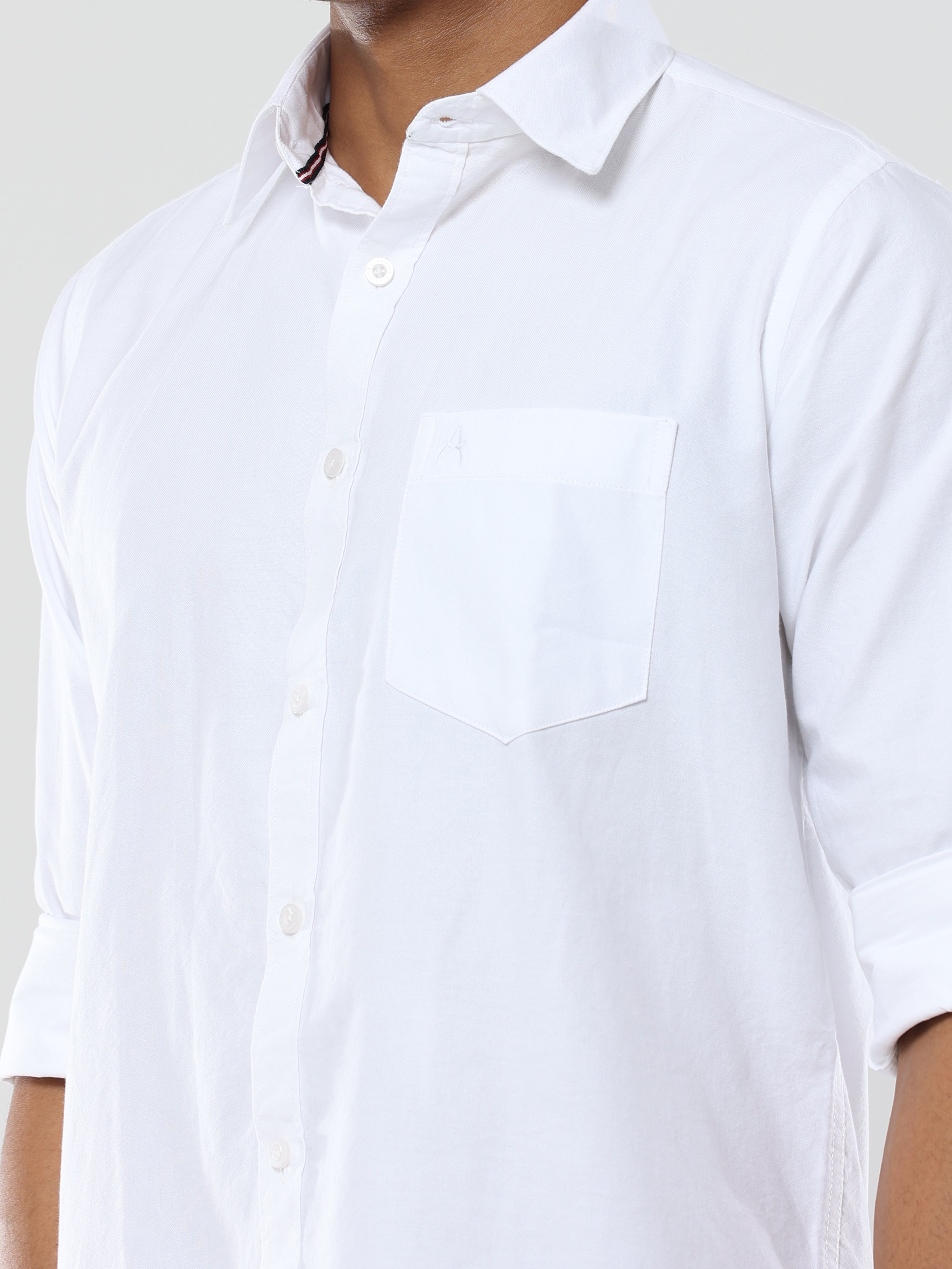 White Plain premium Cotton linen shirt with pocket for men