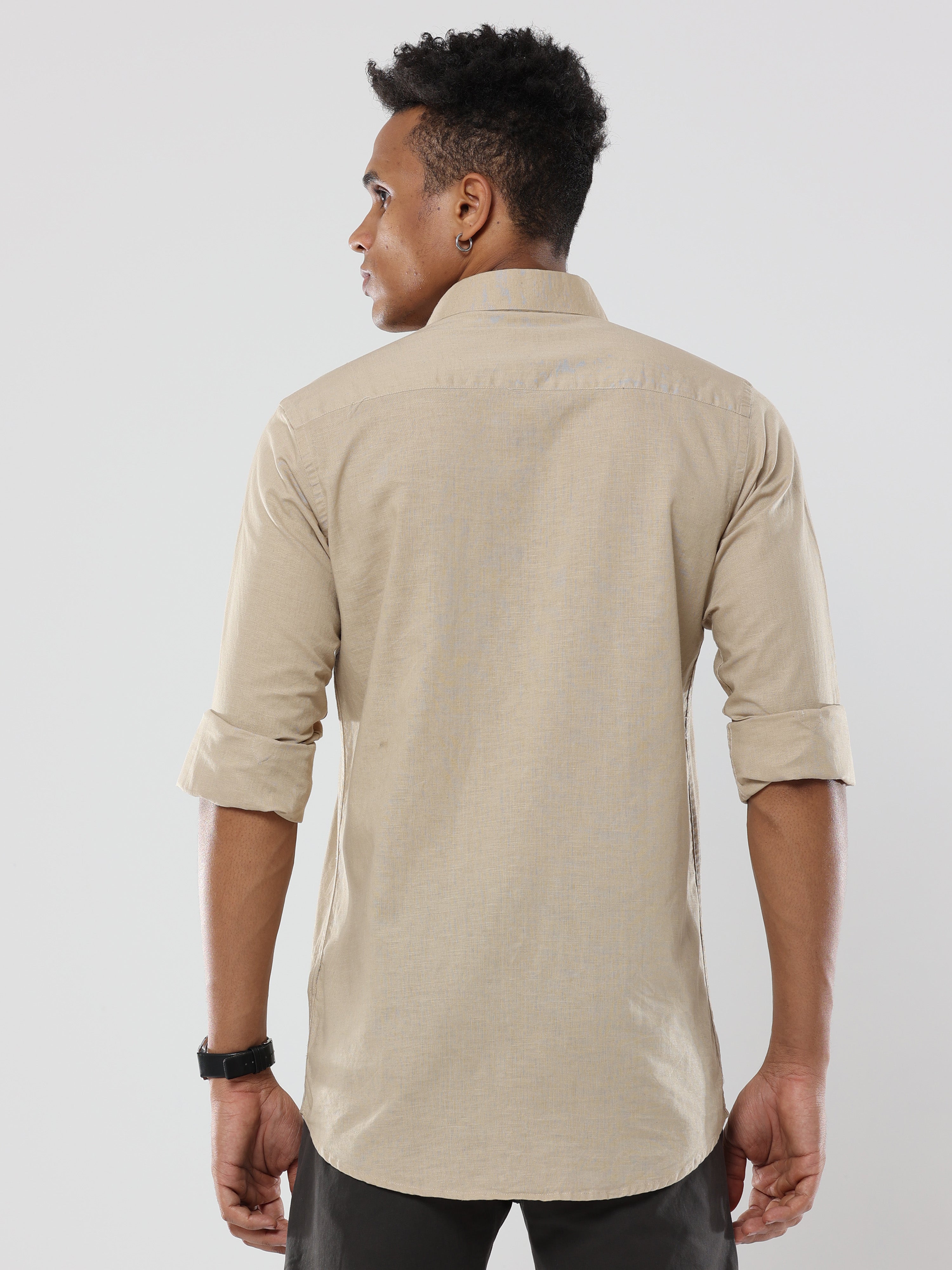 Biscuit Plain premium Cotton linen shirt with pocket for men