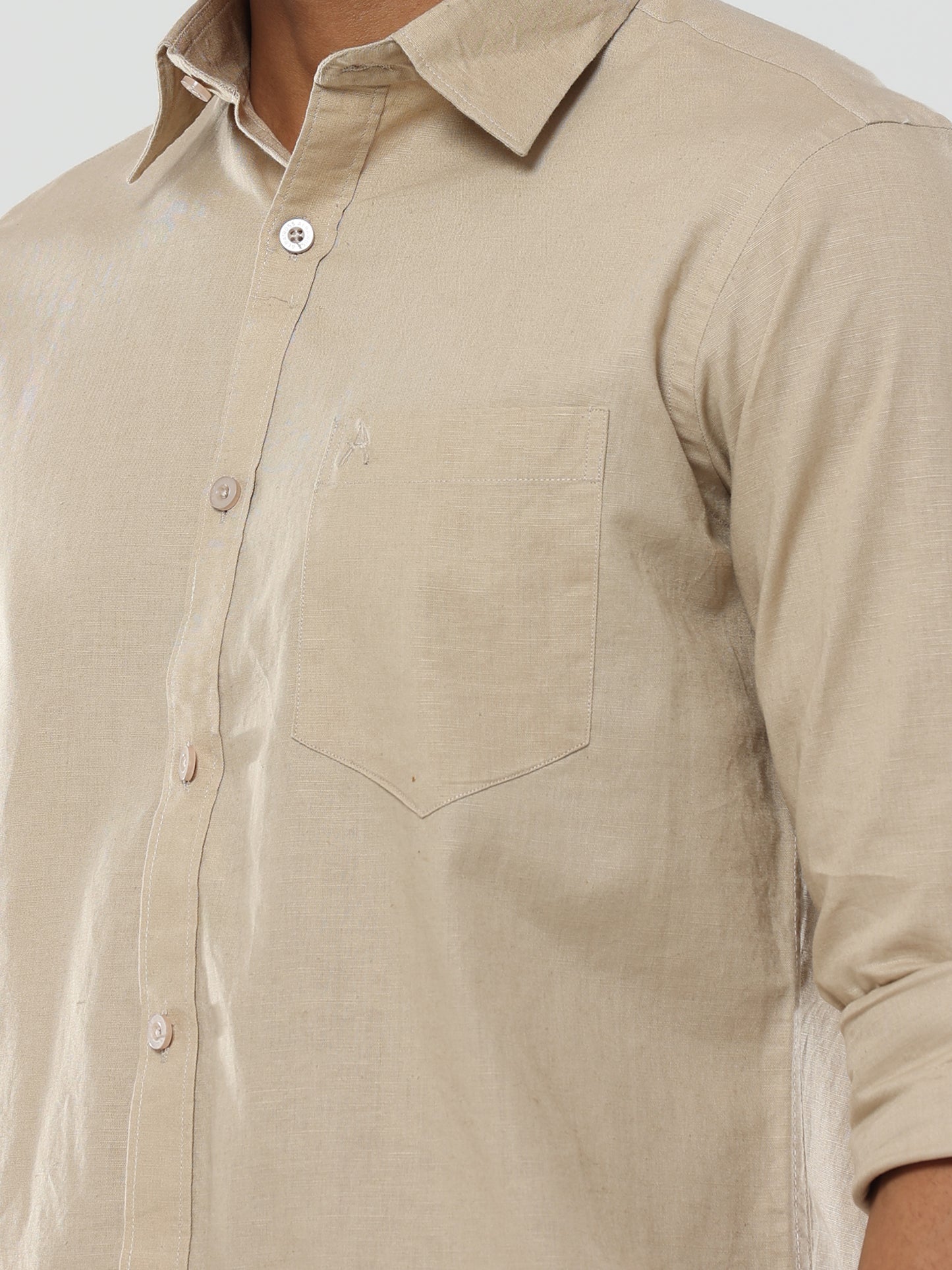 Biscuit Plain premium Cotton linen shirt with pocket for men