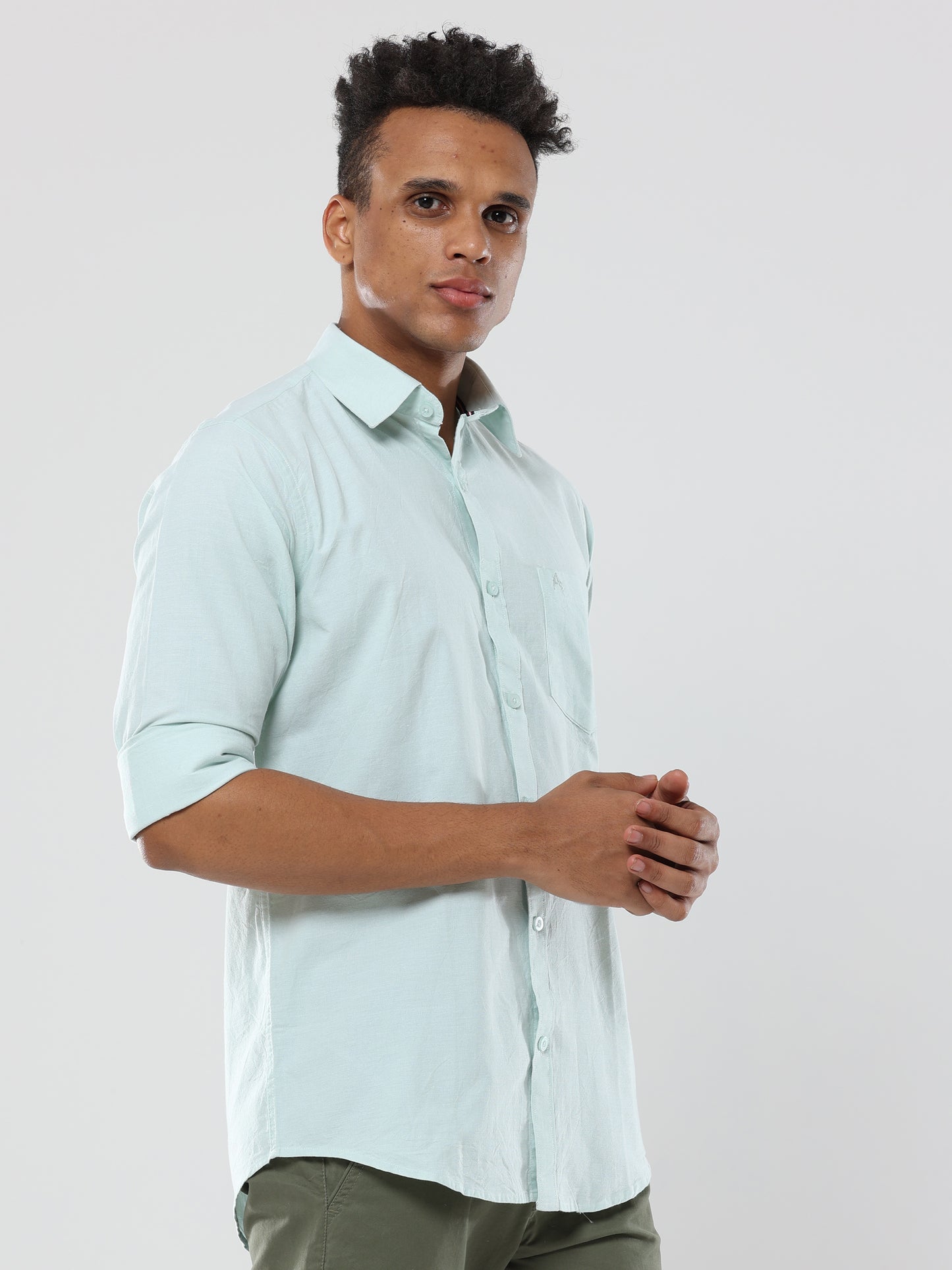 Mint Green Plain premium Cotton linen shirt with pocket for men
