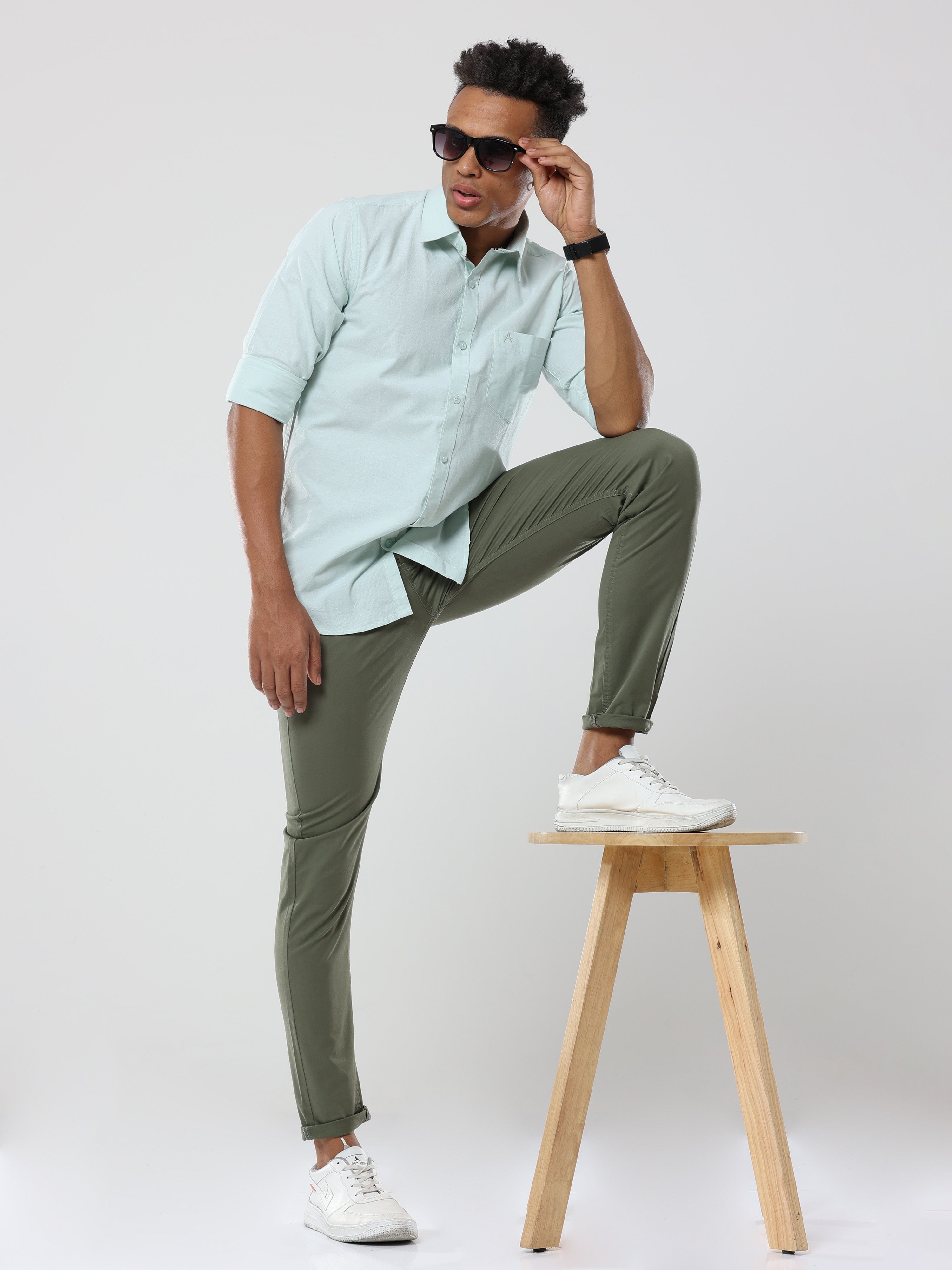 Mint Green Plain premium Cotton linen shirt with pocket for men