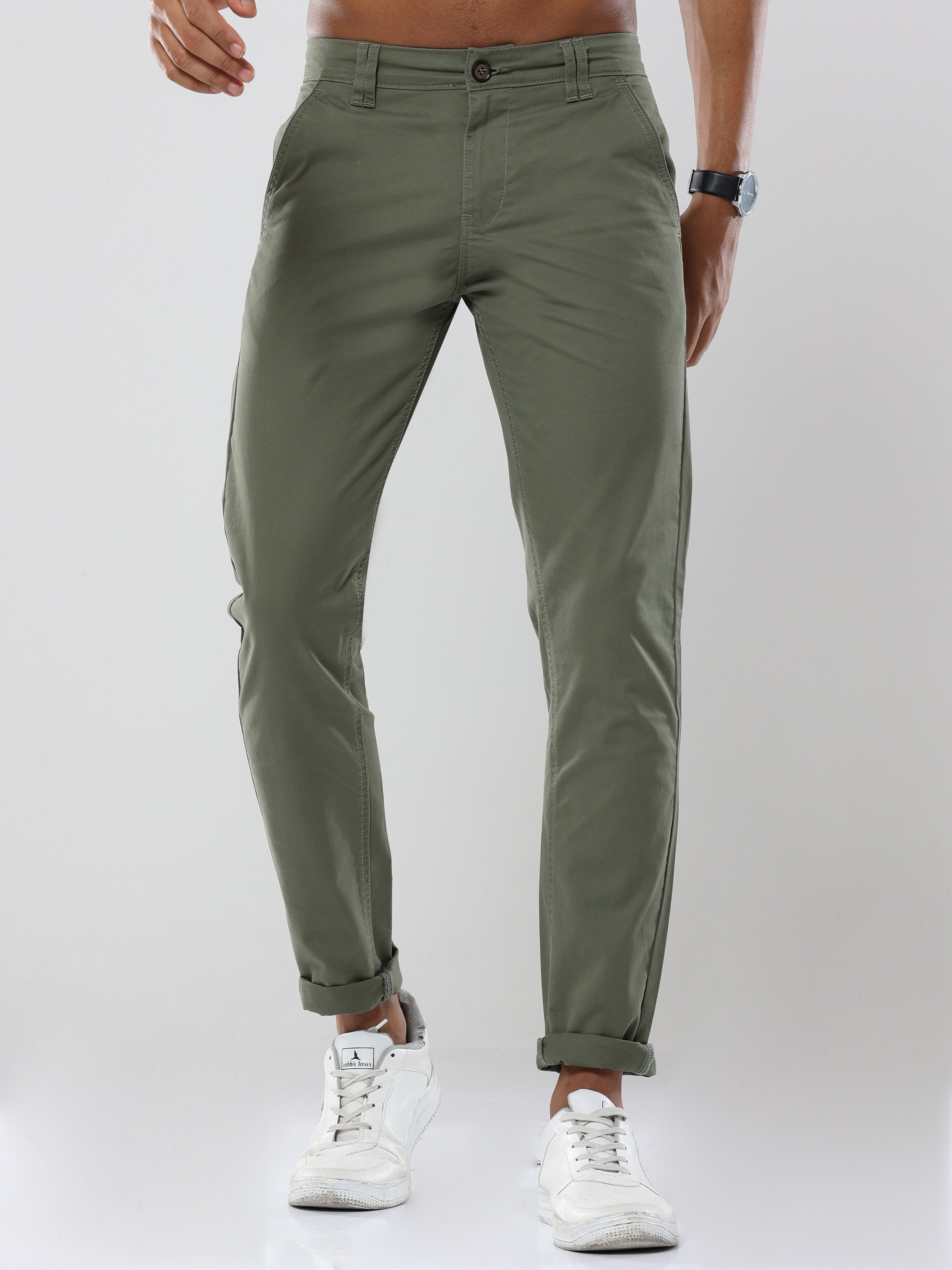 Albatross Plain classic Olive Green chinos for mens