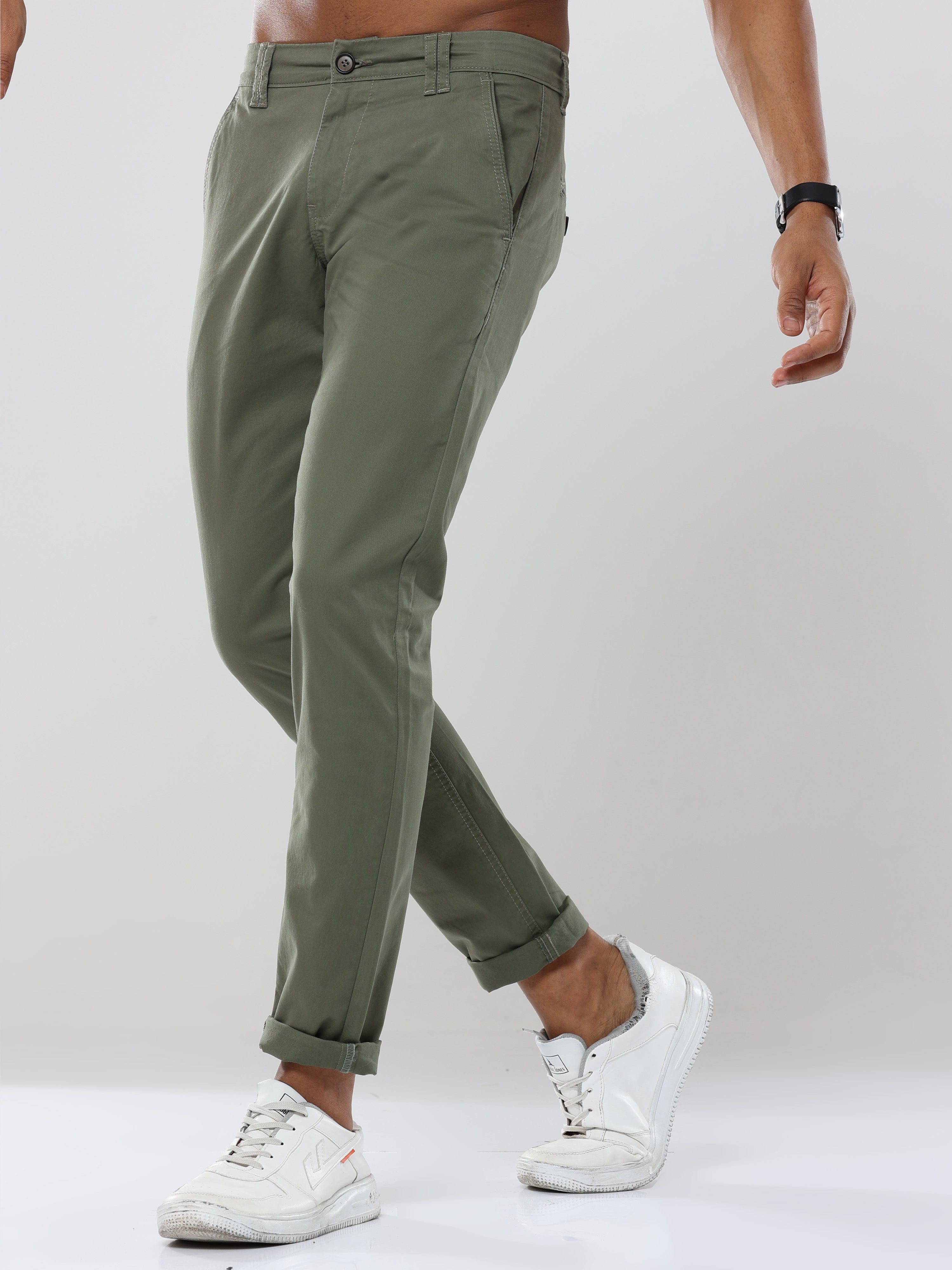 Albatross Plain classic Olive Green chinos for mens