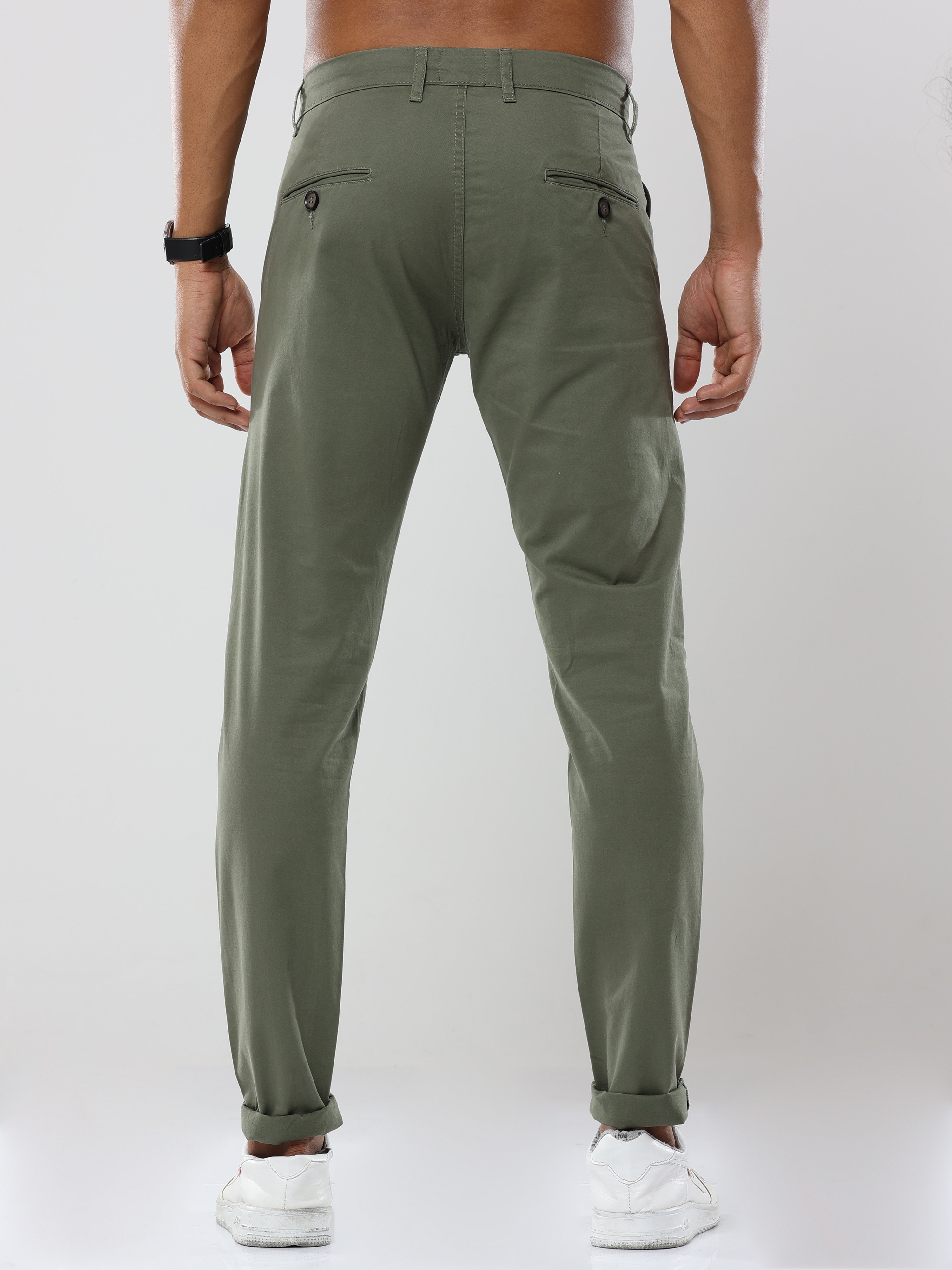 Albatross Plain classic Olive Green chinos for mens