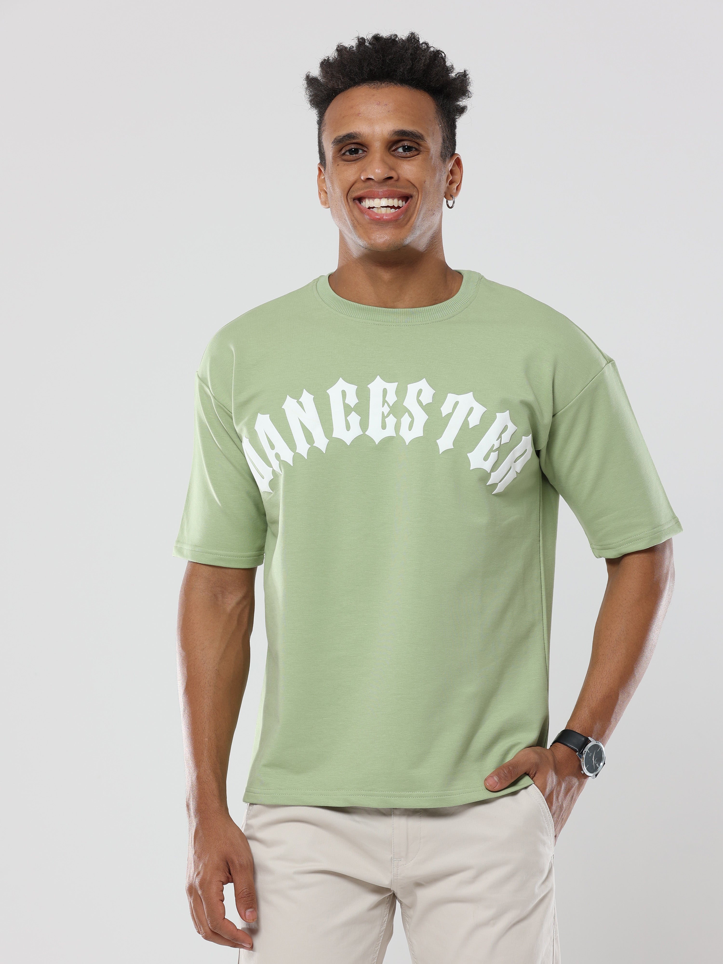 Pista Green Dancester Print very premium Quality Oversized T-Shirt