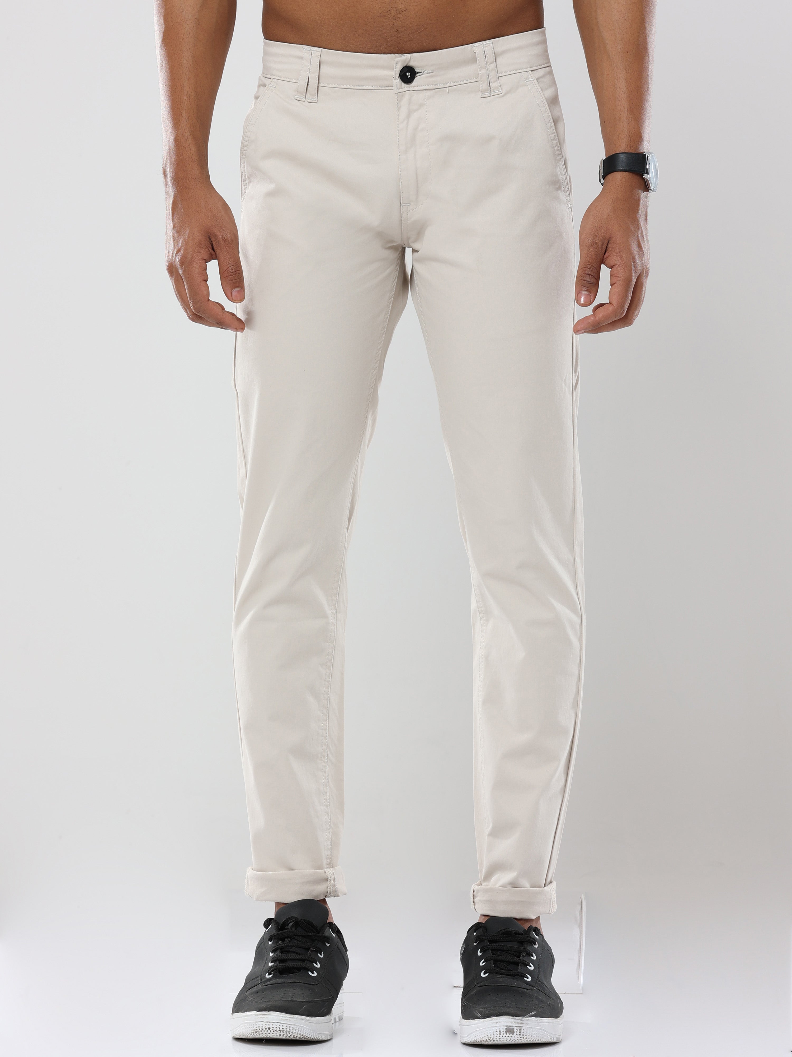 Albatross Plain classic Cream chinos for mens