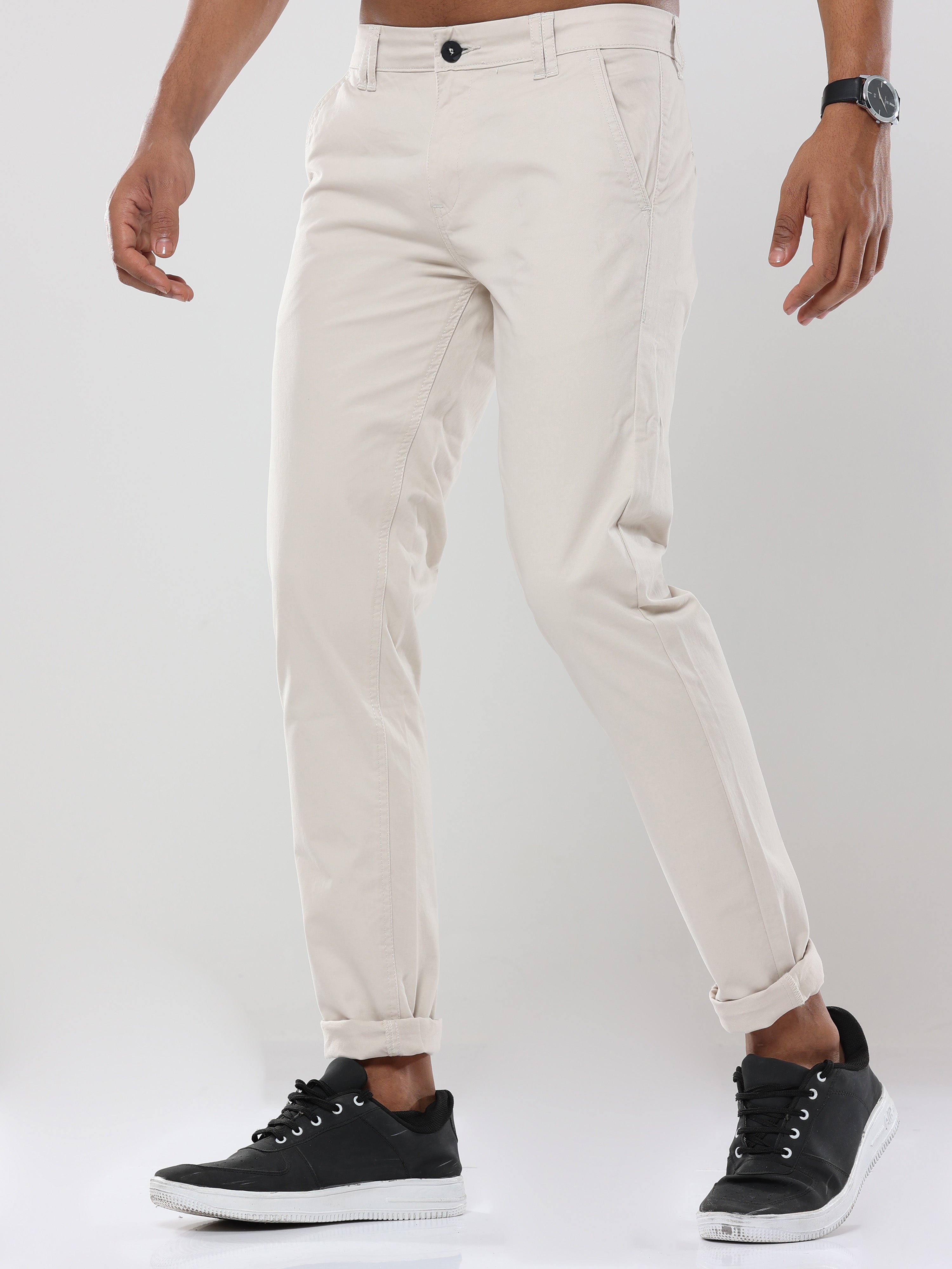 Albatross Plain classic Cream chinos for mens