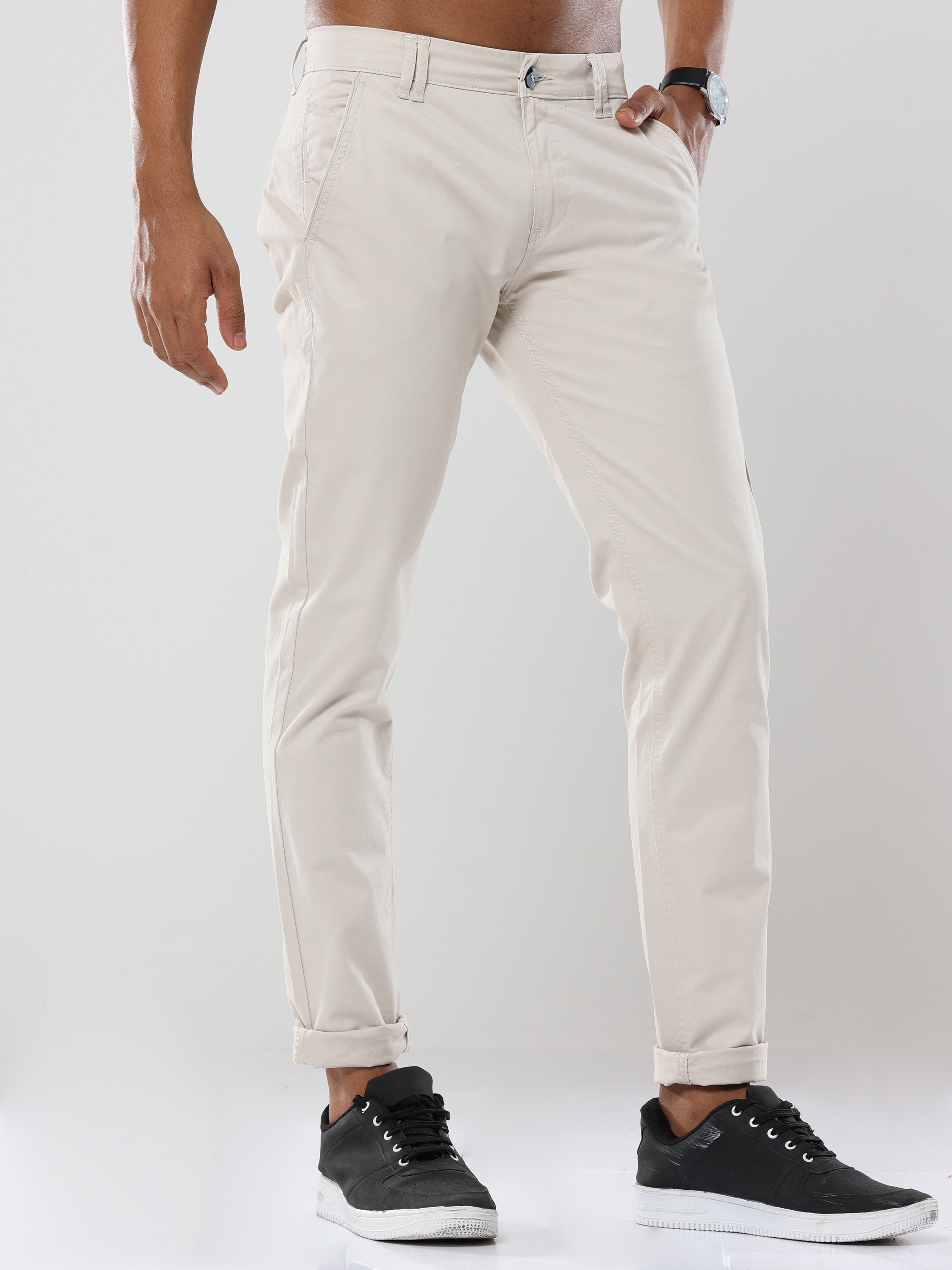 Albatross Plain classic Cream chinos for mens