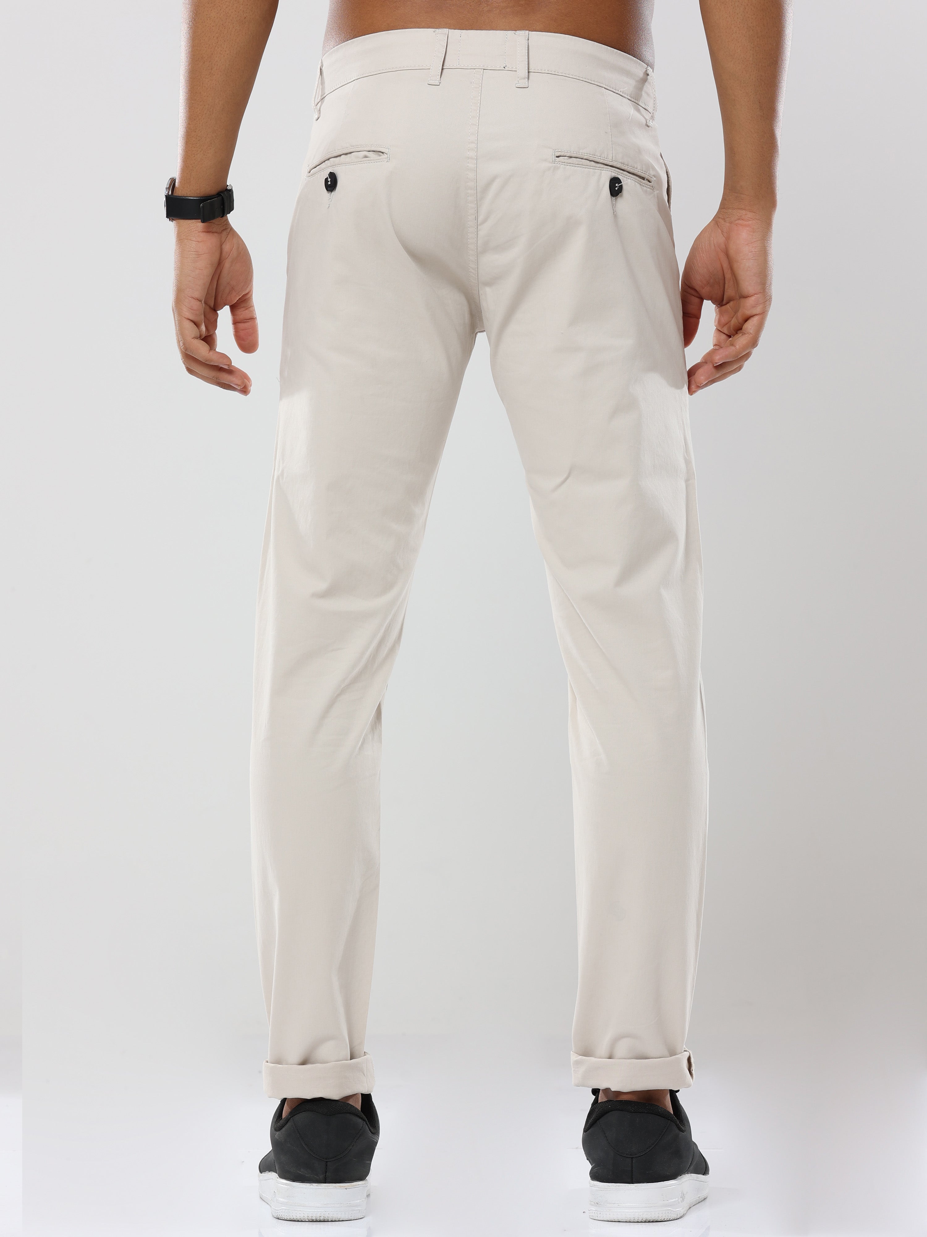 Albatross Plain classic Cream chinos for mens