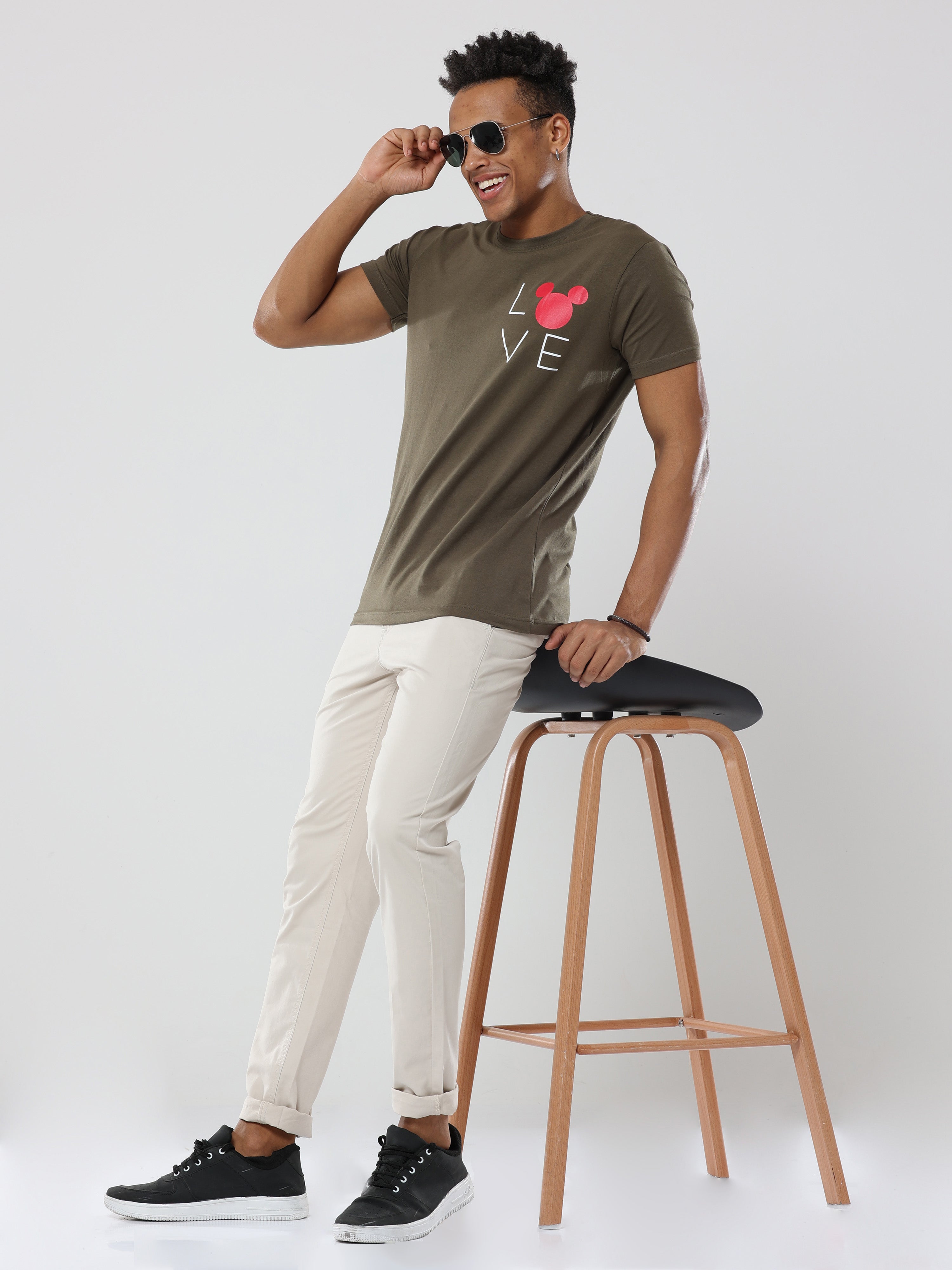 Green Love Round Neck Cotton Tshirt for men