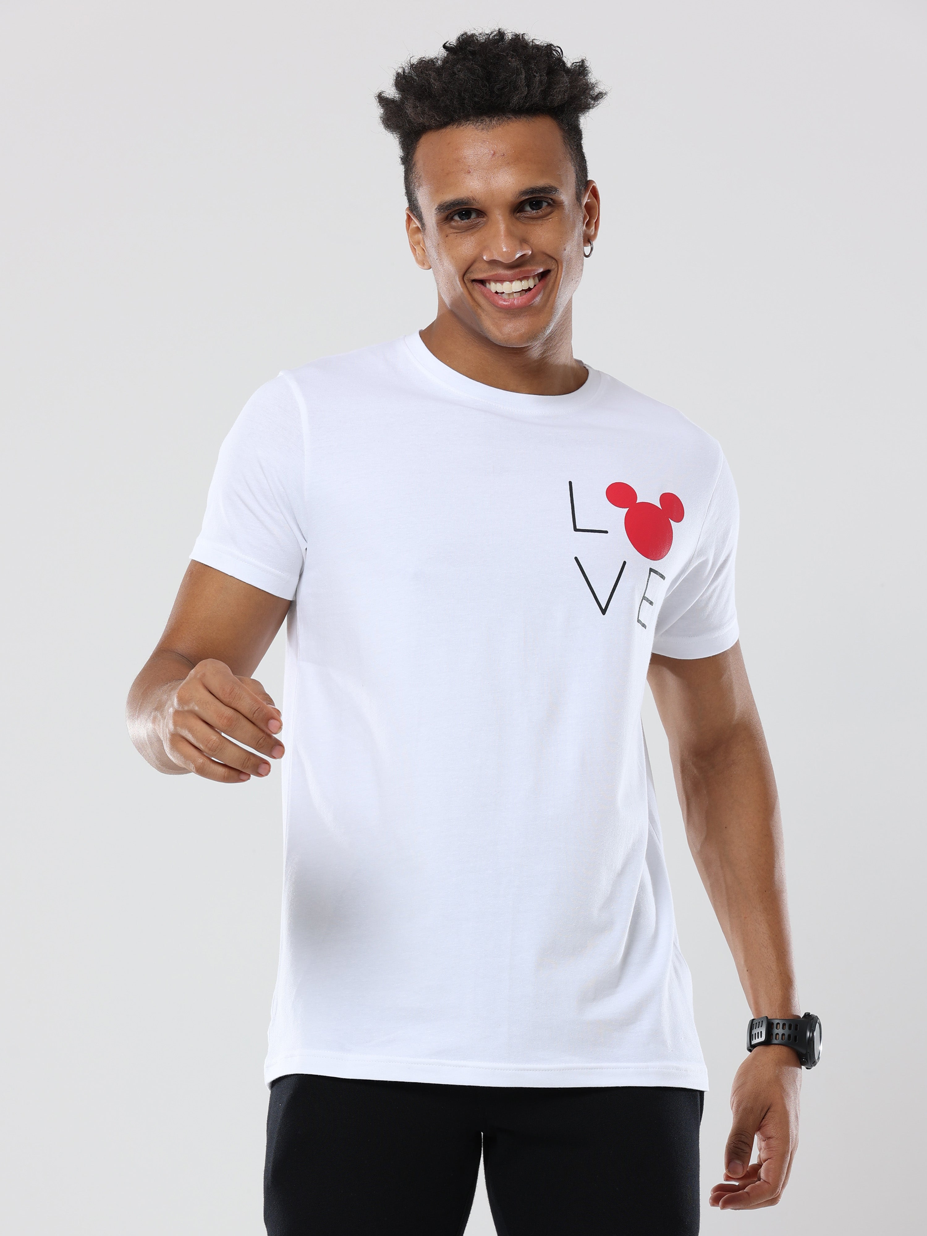 White Love Round Neck Cotton Tshirt for men