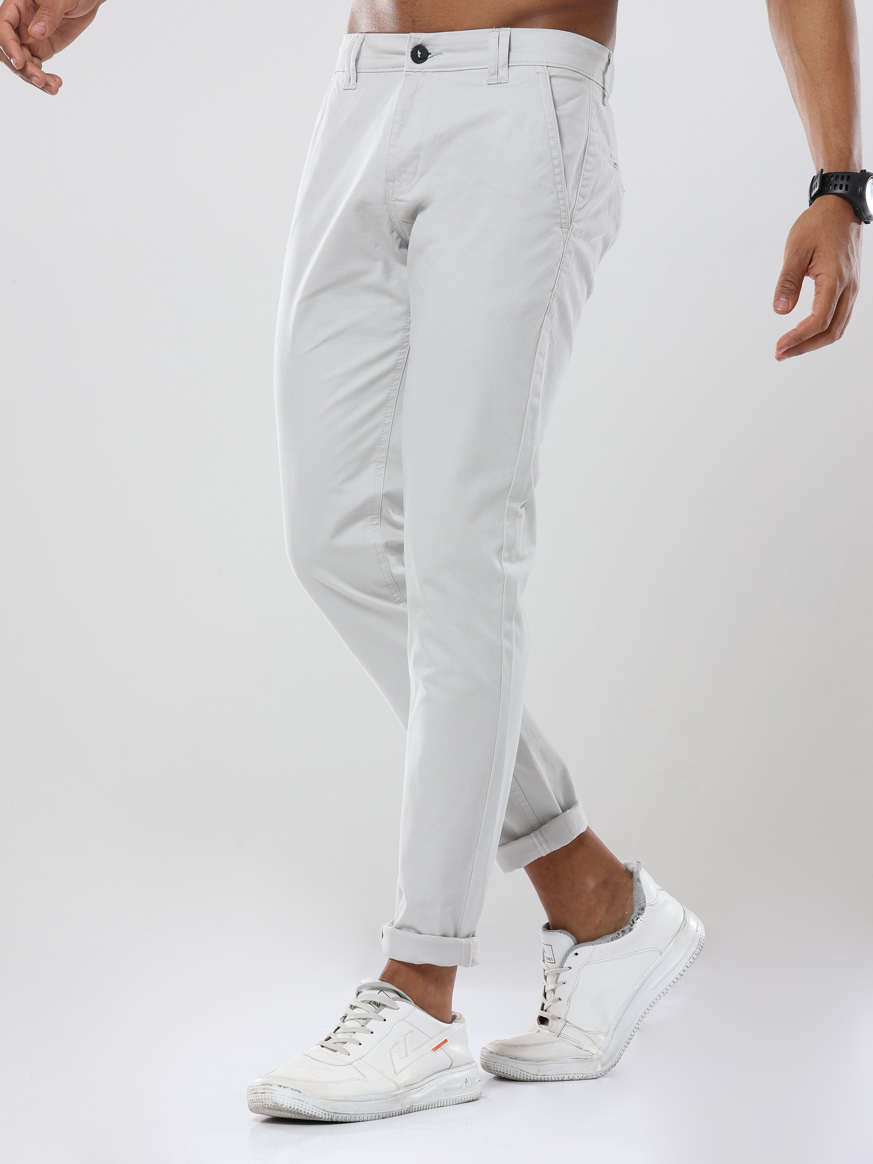 Albatross Plain classic Light gray chinos for mens