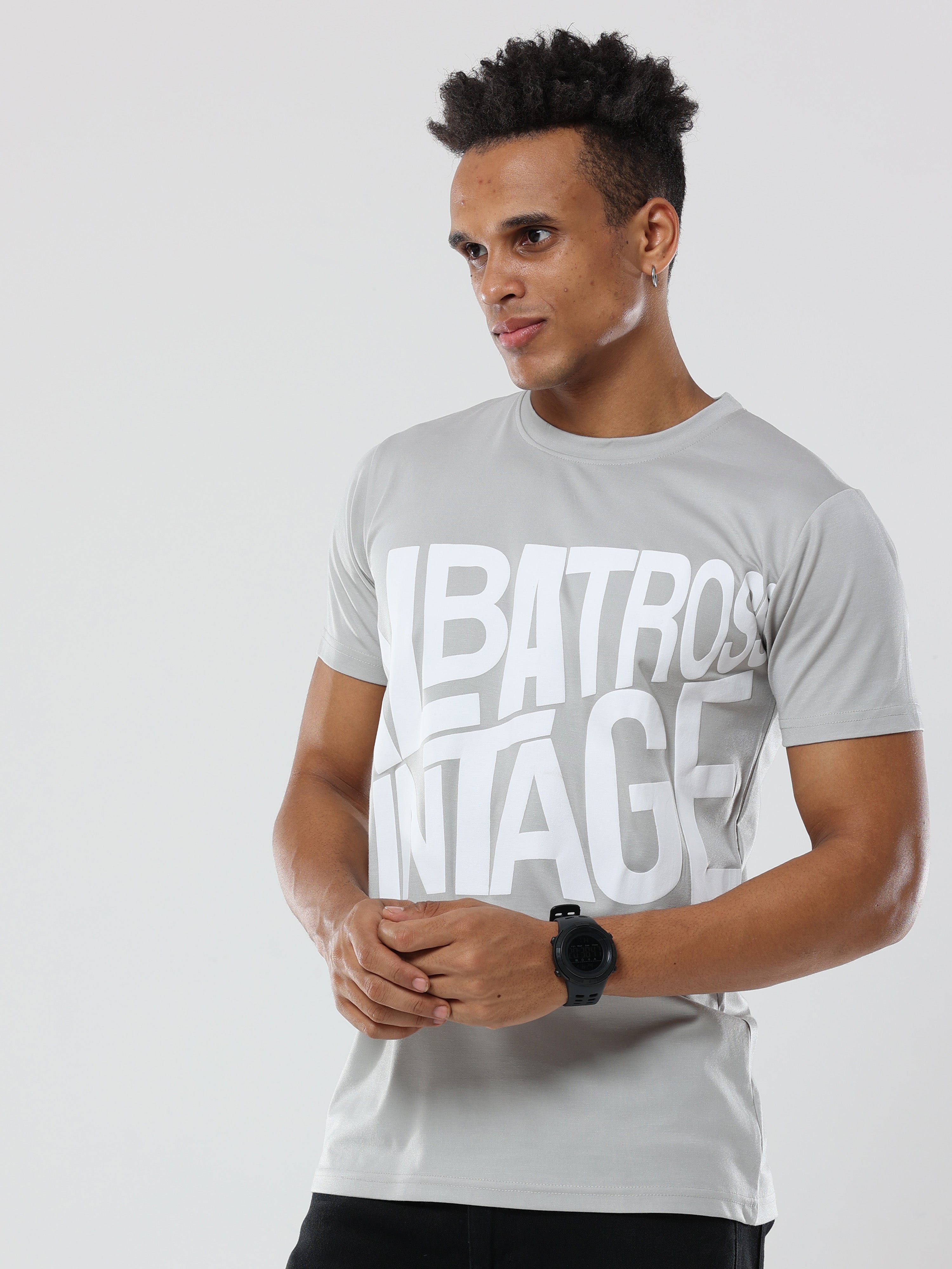 Camiseta clásica italiana con estampado de albatros gris vintage para hombre