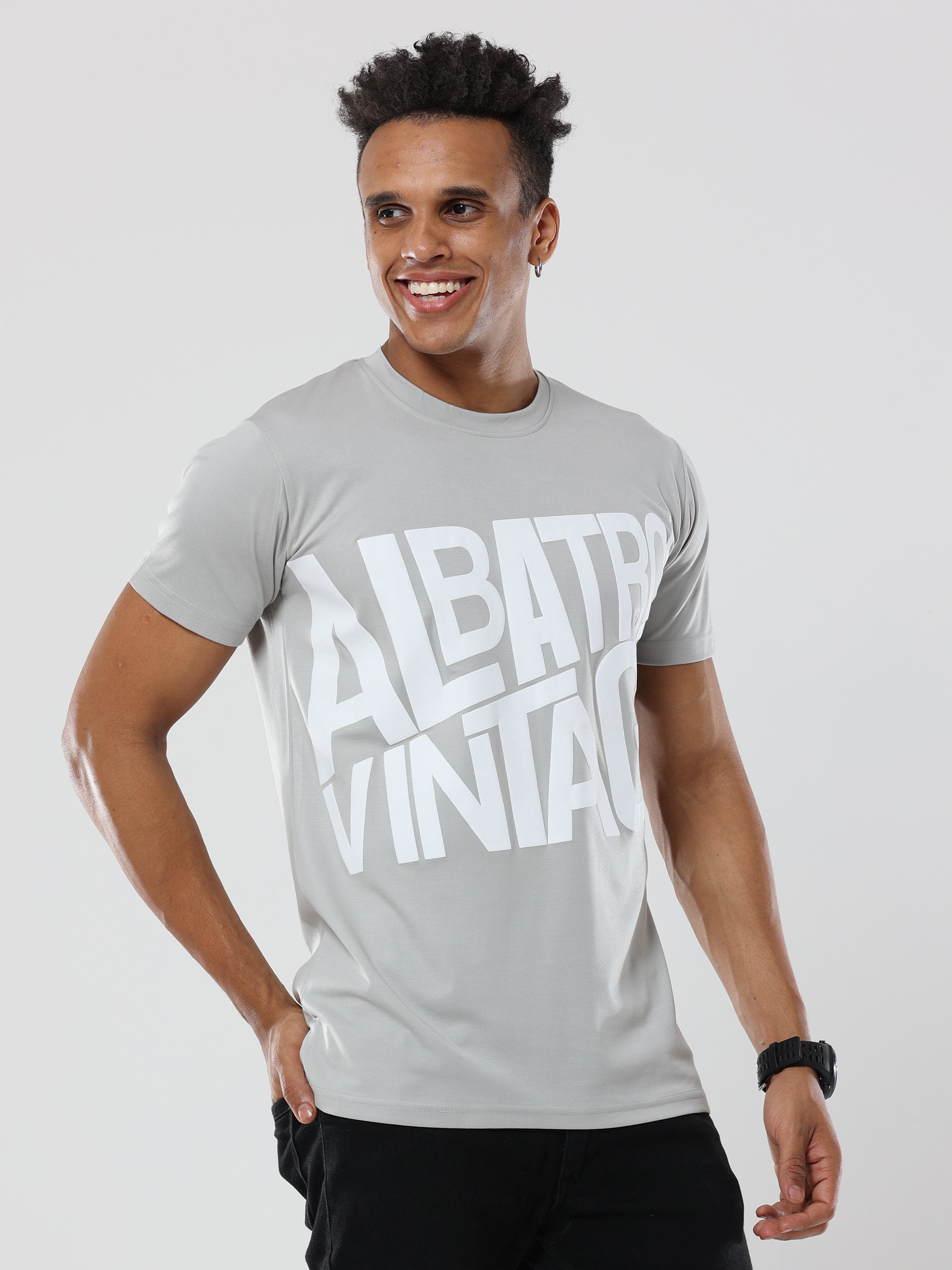 Camiseta clásica italiana con estampado de albatros gris vintage para hombre