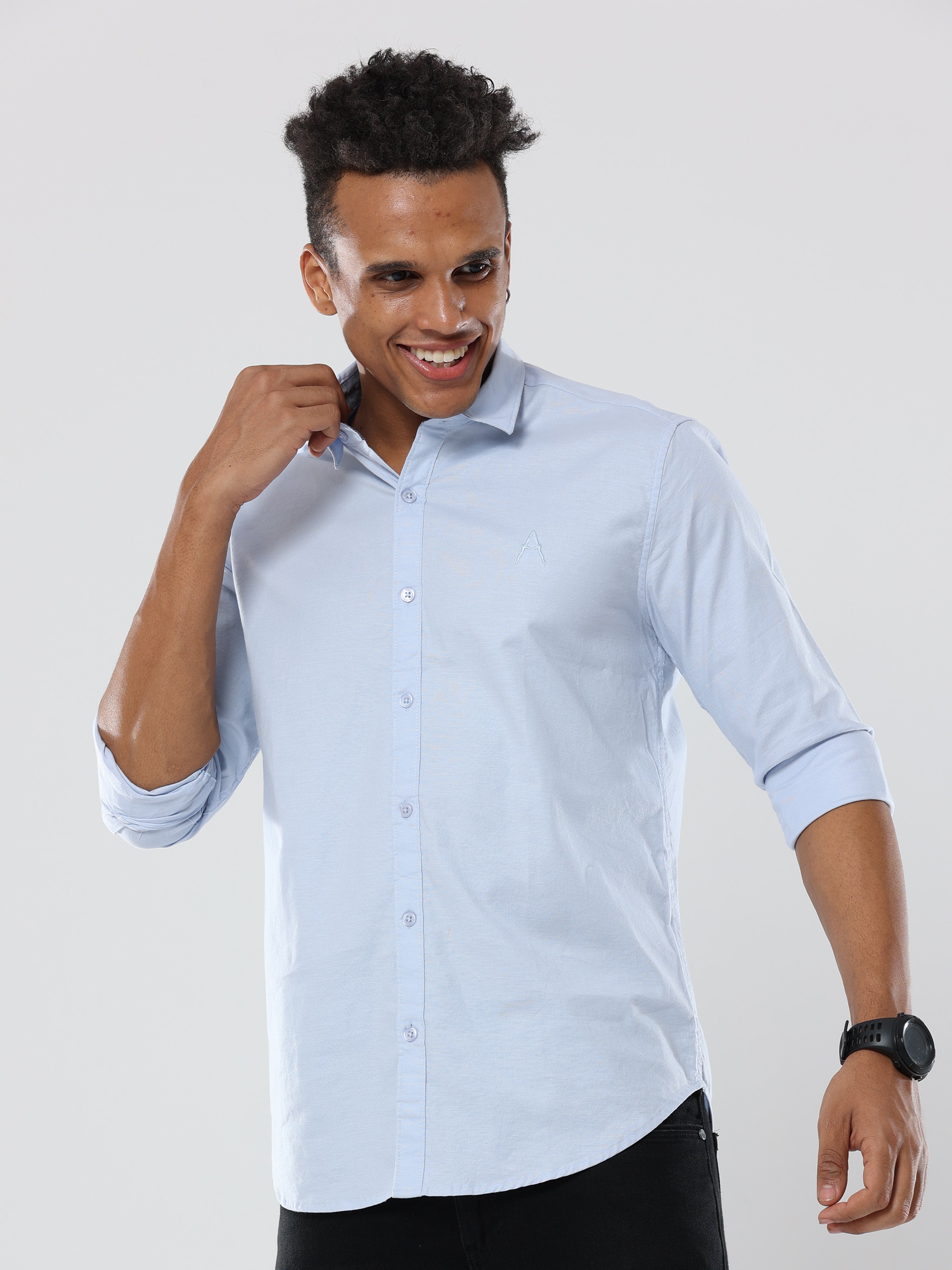 Light Blue Plain Premium Cotton Oxford Shirt For Men