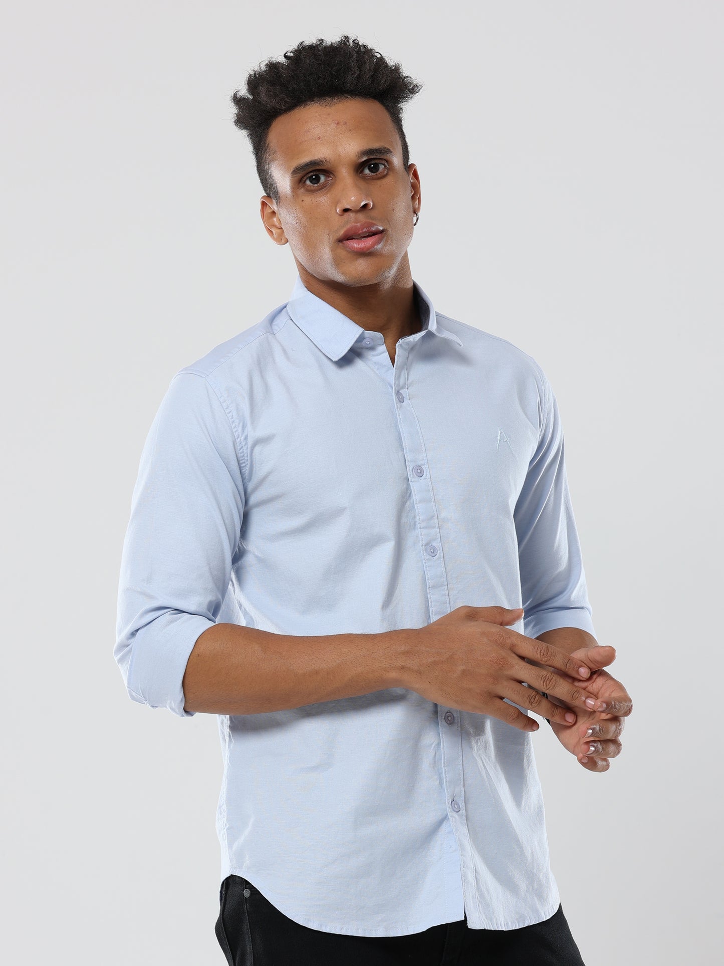 Light Blue Plain Premium Cotton Oxford Shirt For Men