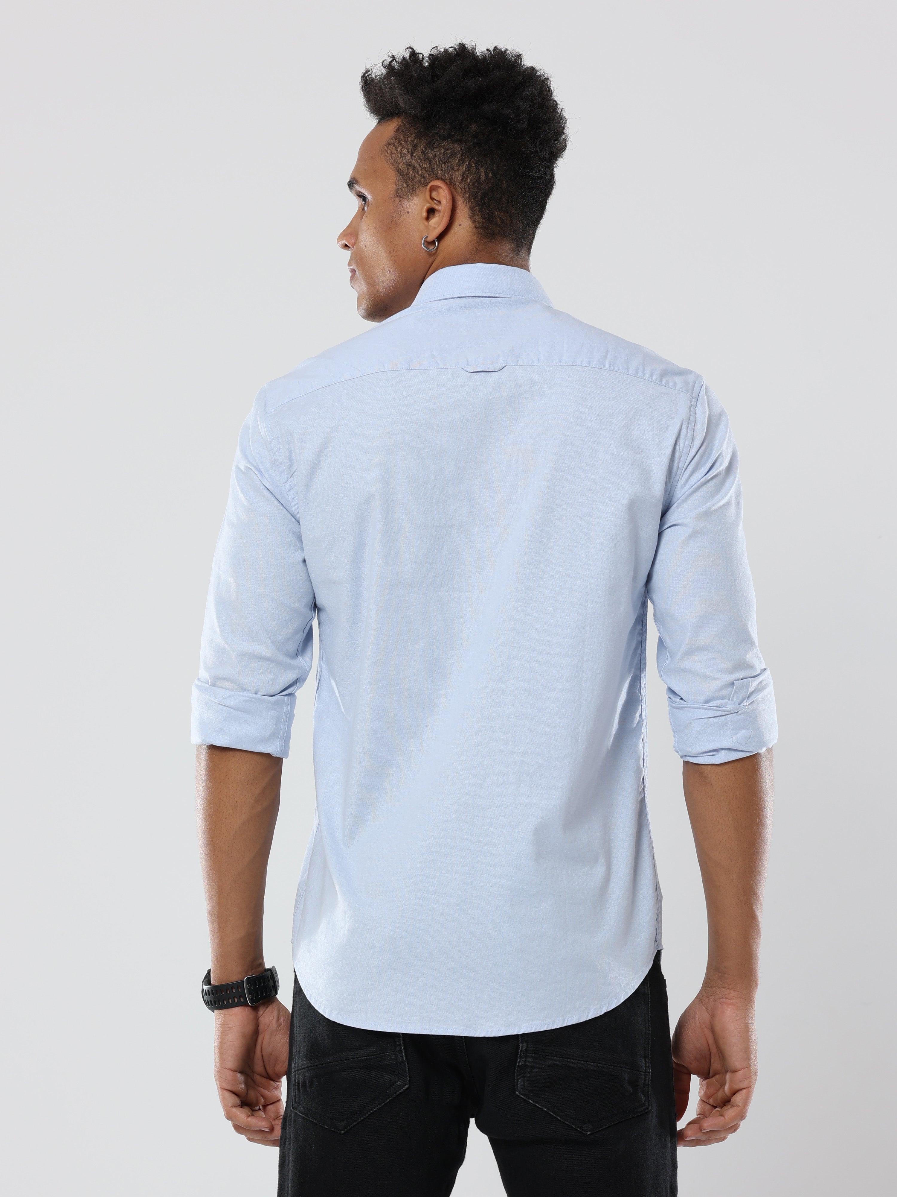 Light Blue Plain Premium Cotton Oxford Shirt For Men