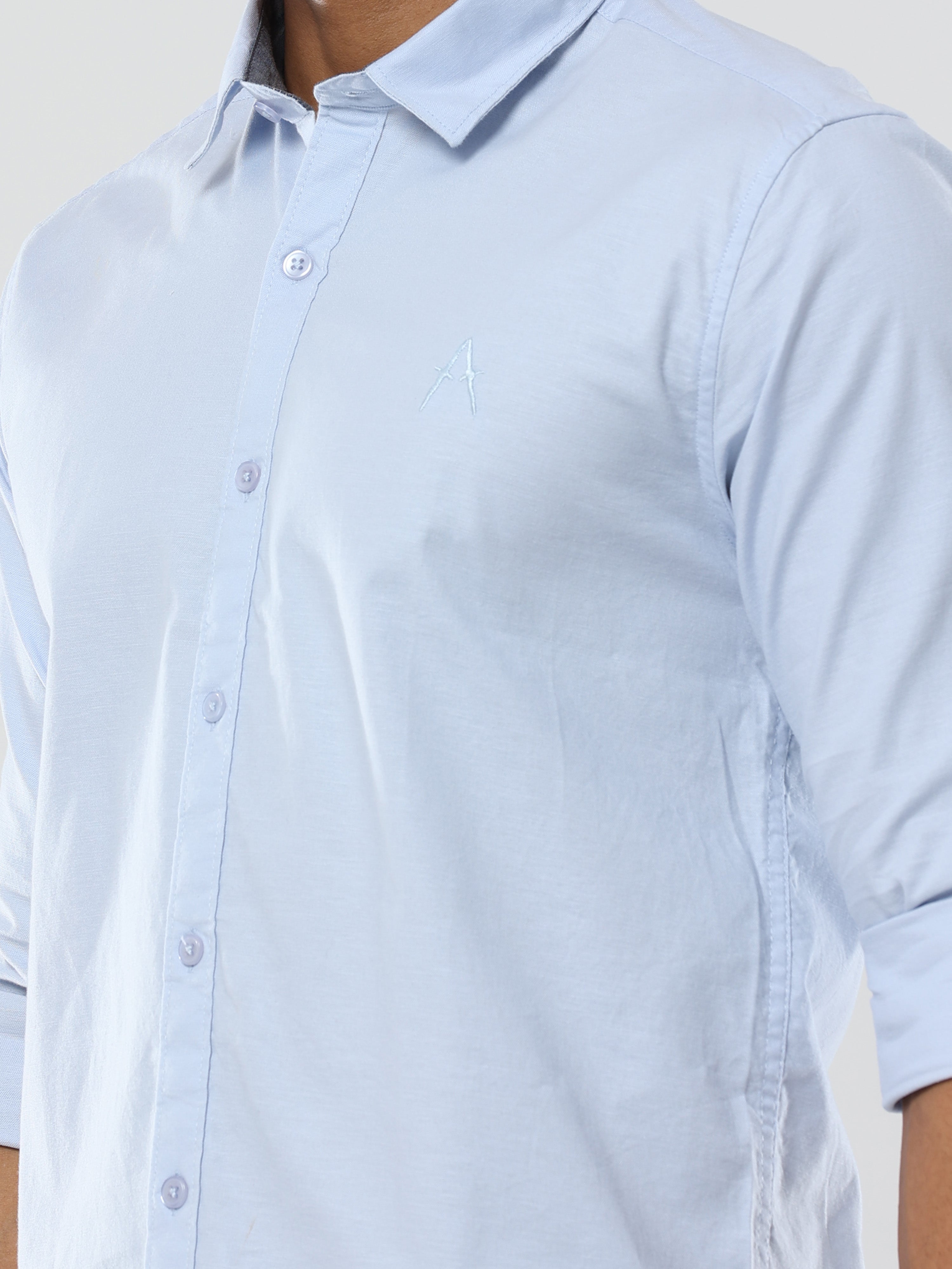 Light Blue Plain Premium Cotton Oxford Shirt For Men